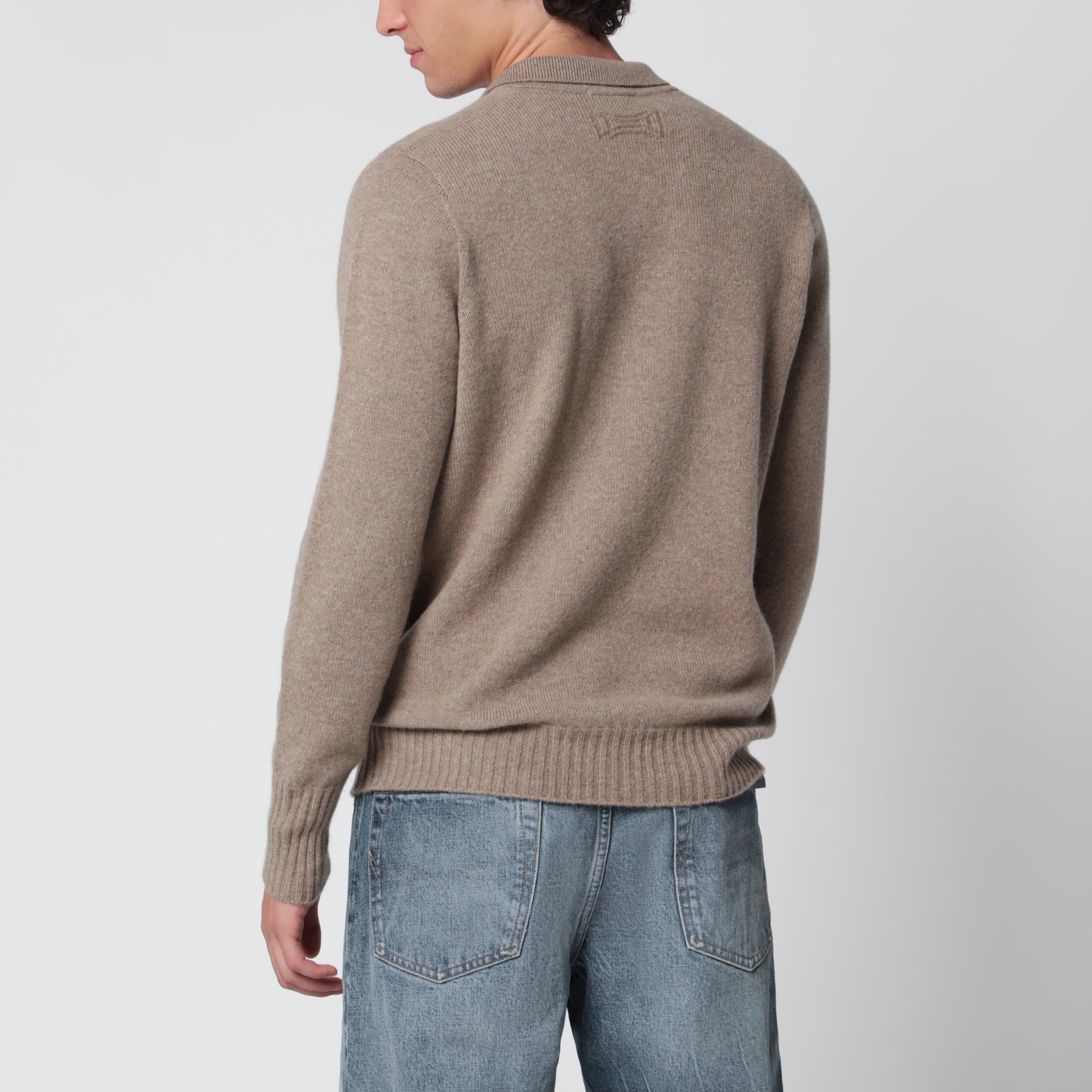 Pull polo beige chiné en laine