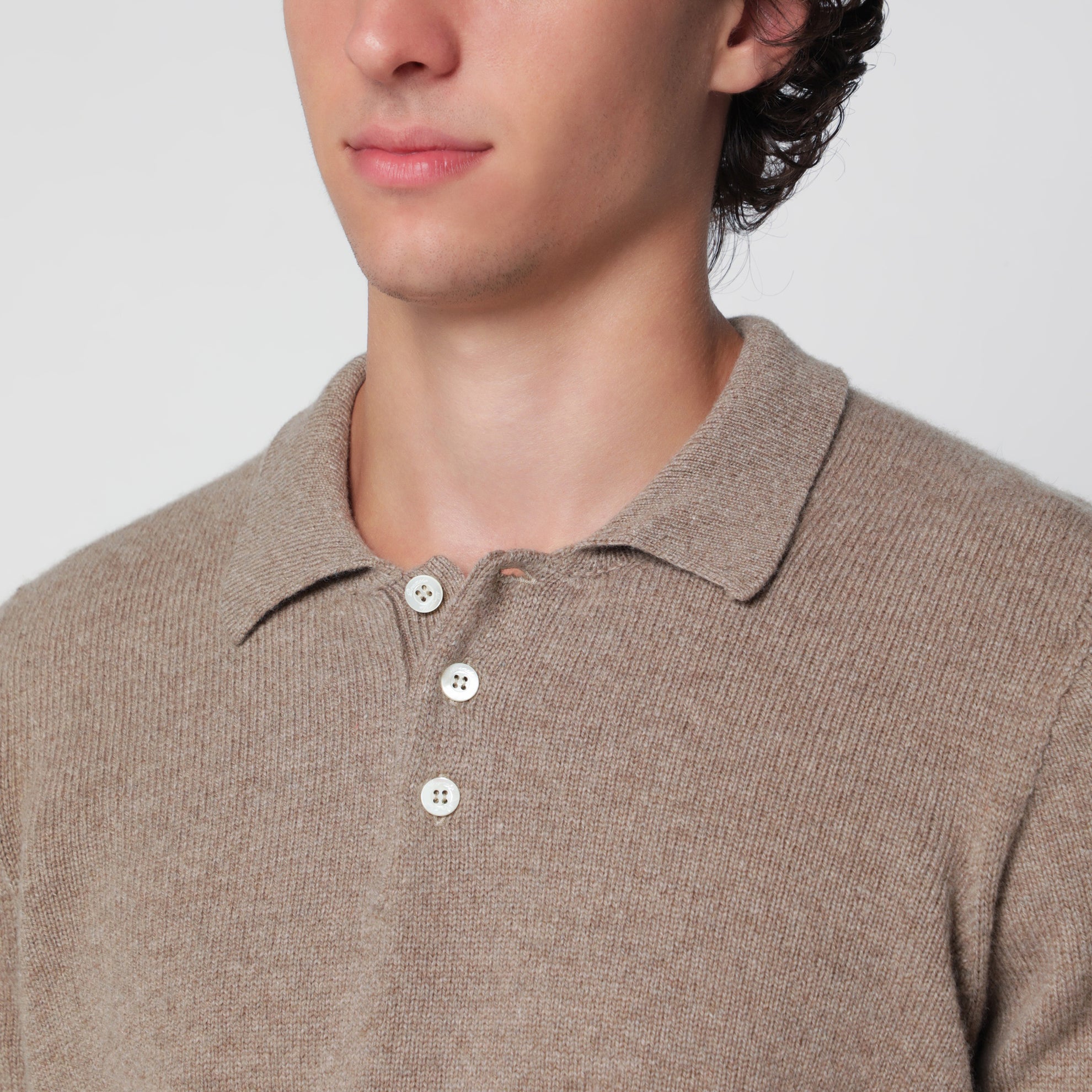 Pull polo beige chiné en laine