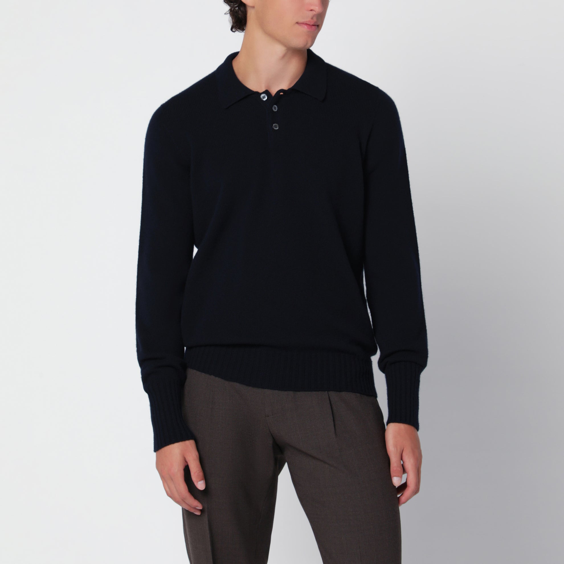 Polo blu navy in lana