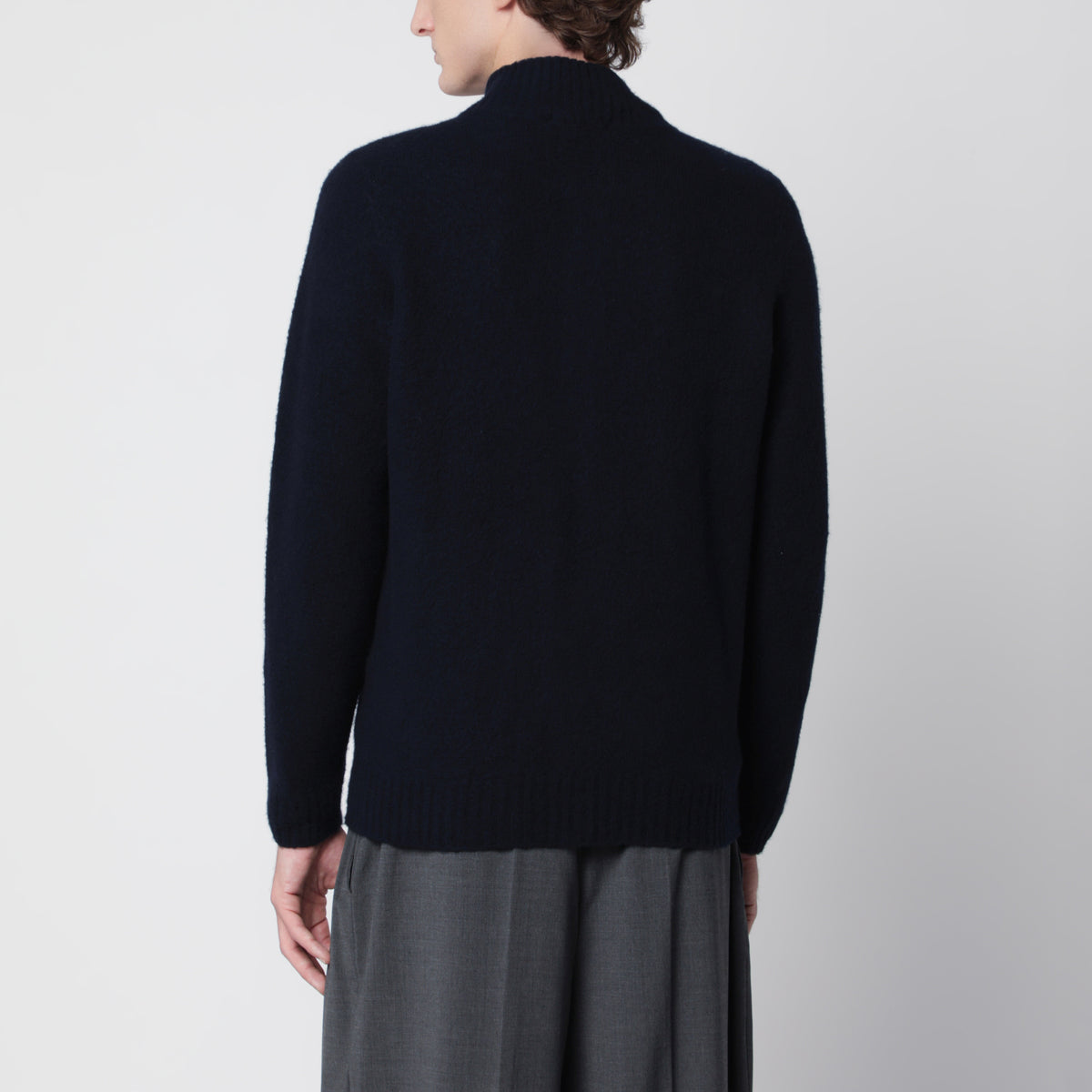 Blue zip-up cardigan in wool