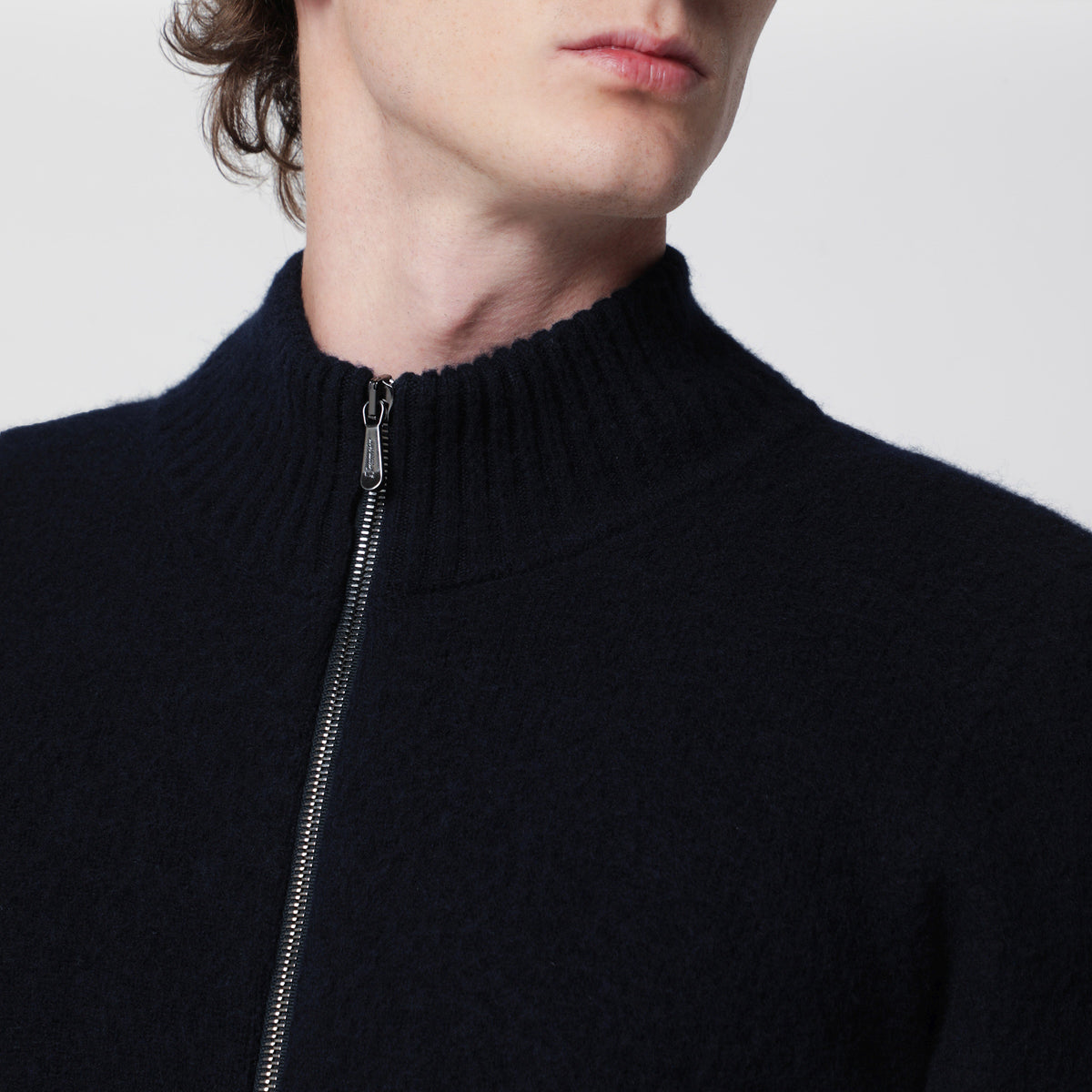 Blue zip-up cardigan in wool
