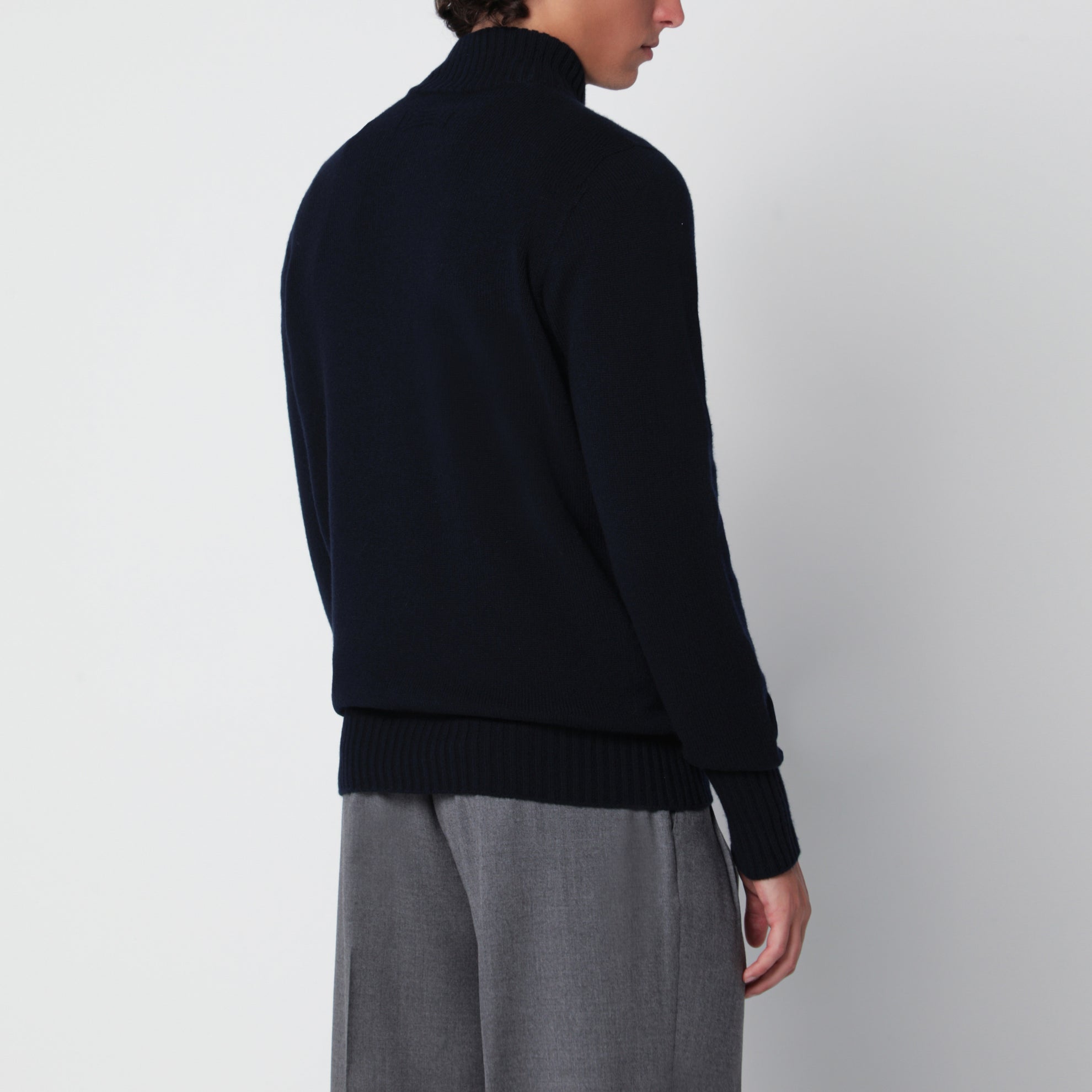Pull demi-zippé bleu marine en laine
