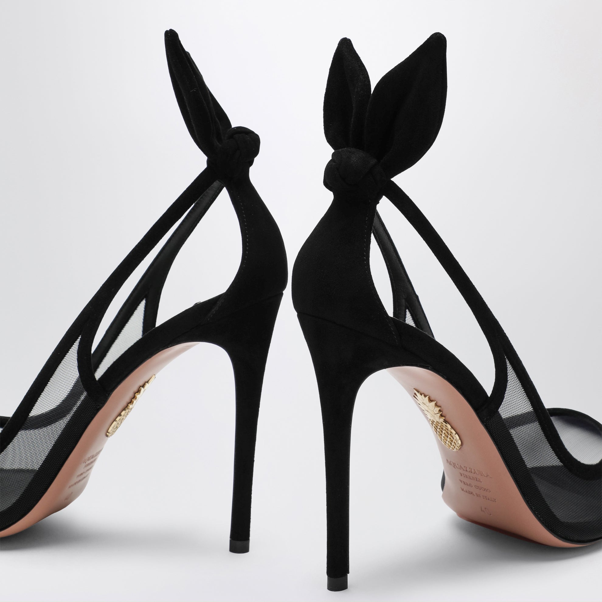 Escarpins Bow Tie noirs en résille et daim