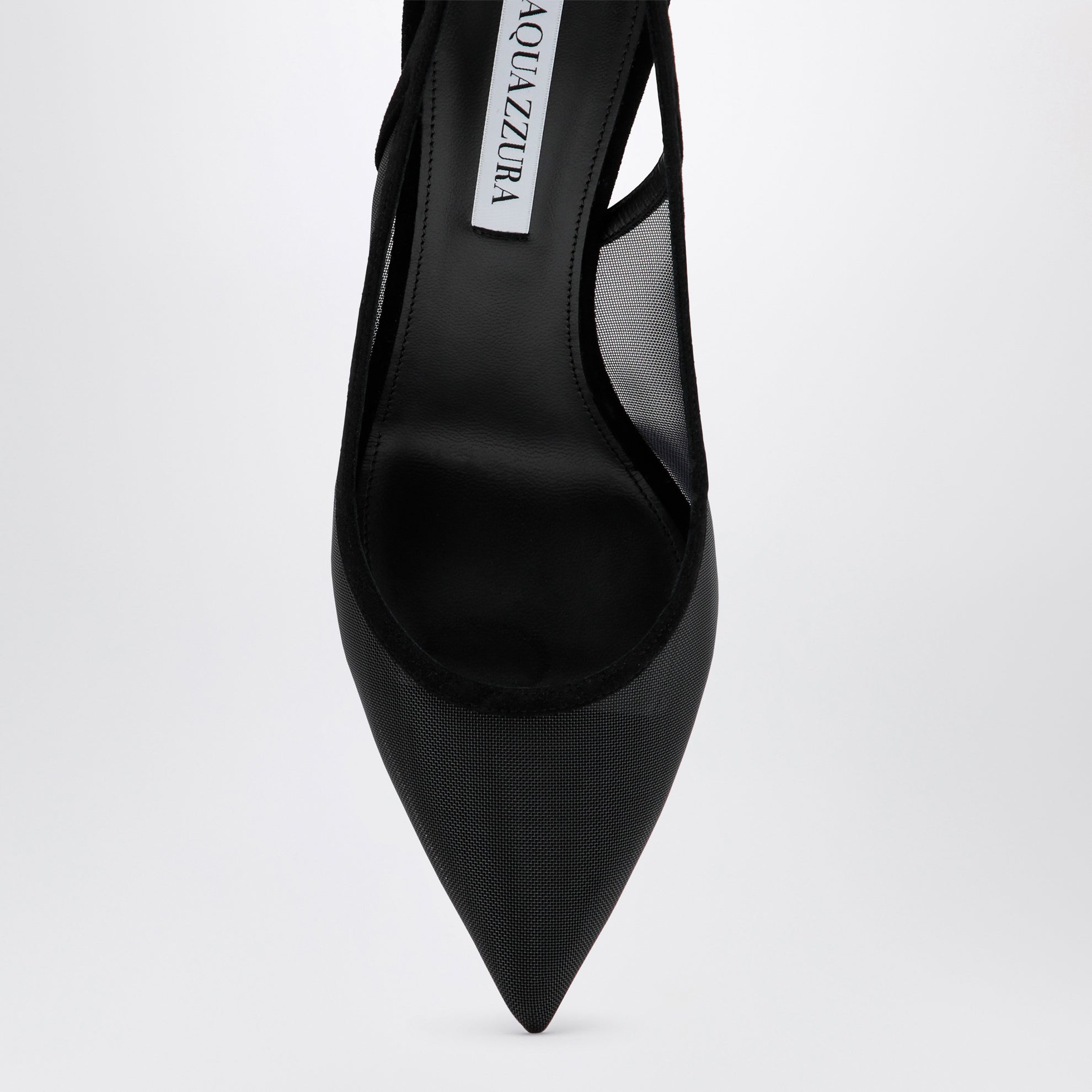 Schwarze Pumps mit Schleife aus Netzstoff