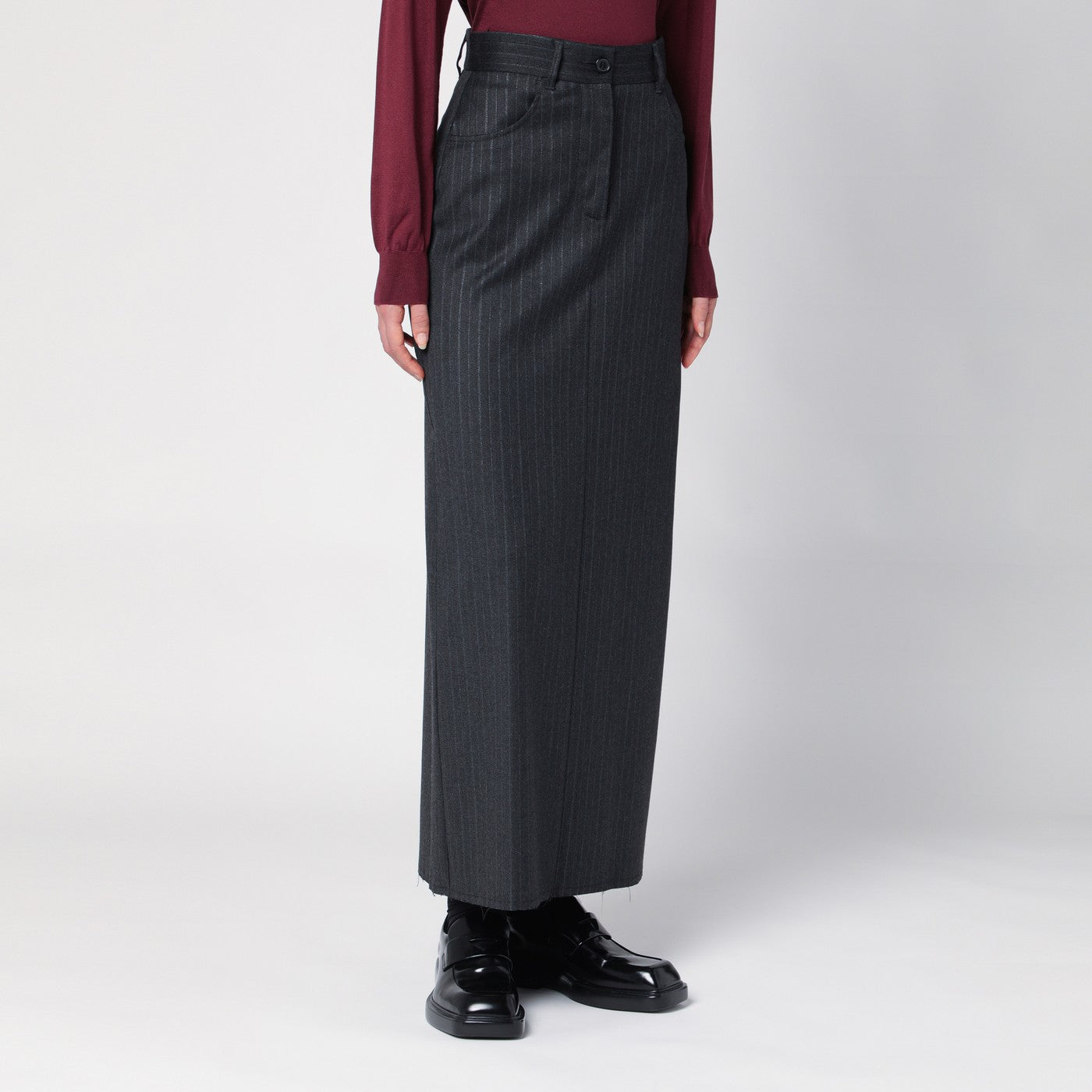 Grey pinstripe wool-blend skirt