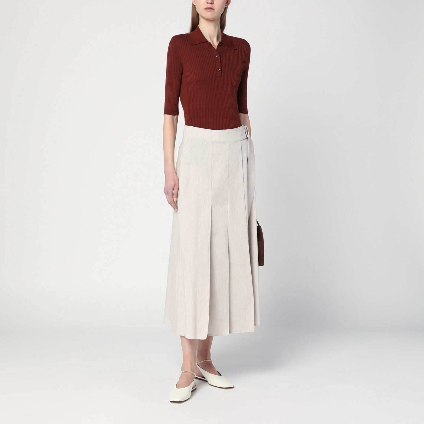 Traxs grey mélange skirt in linen blend