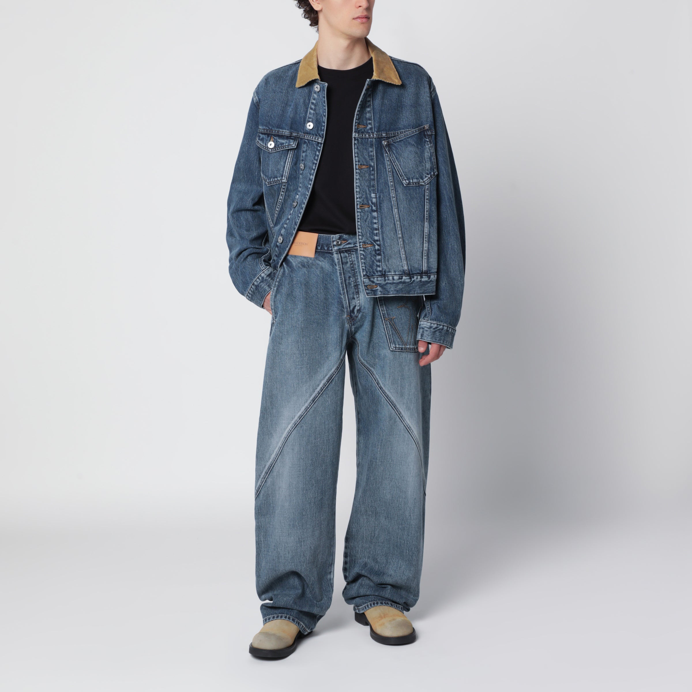 JW Anderson Blue denim jacket with ribbed collar | TheDoubleF