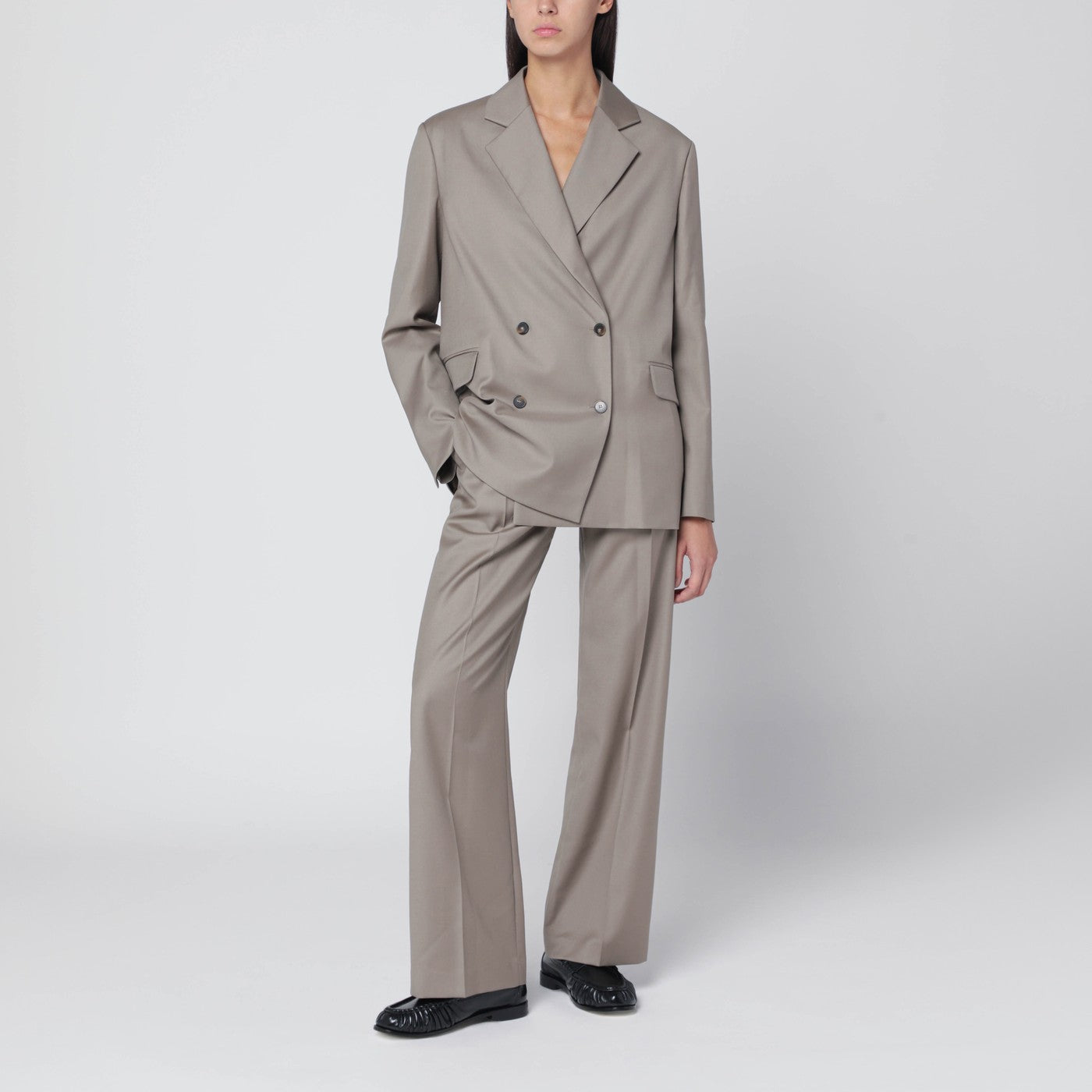 Double-breasted wool jacket in taupe color
