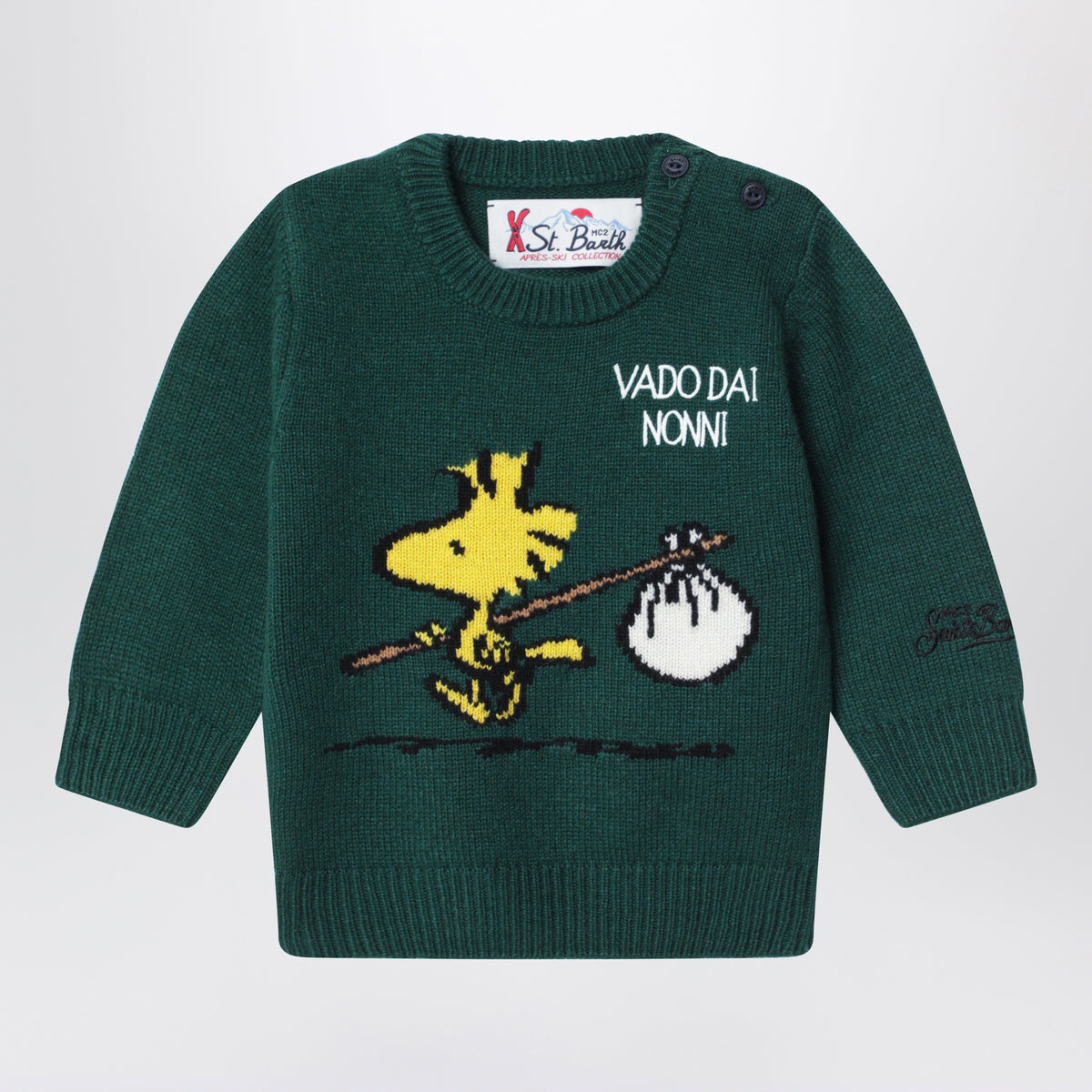 Dark green Snoopy intarsia sweater in wool blend