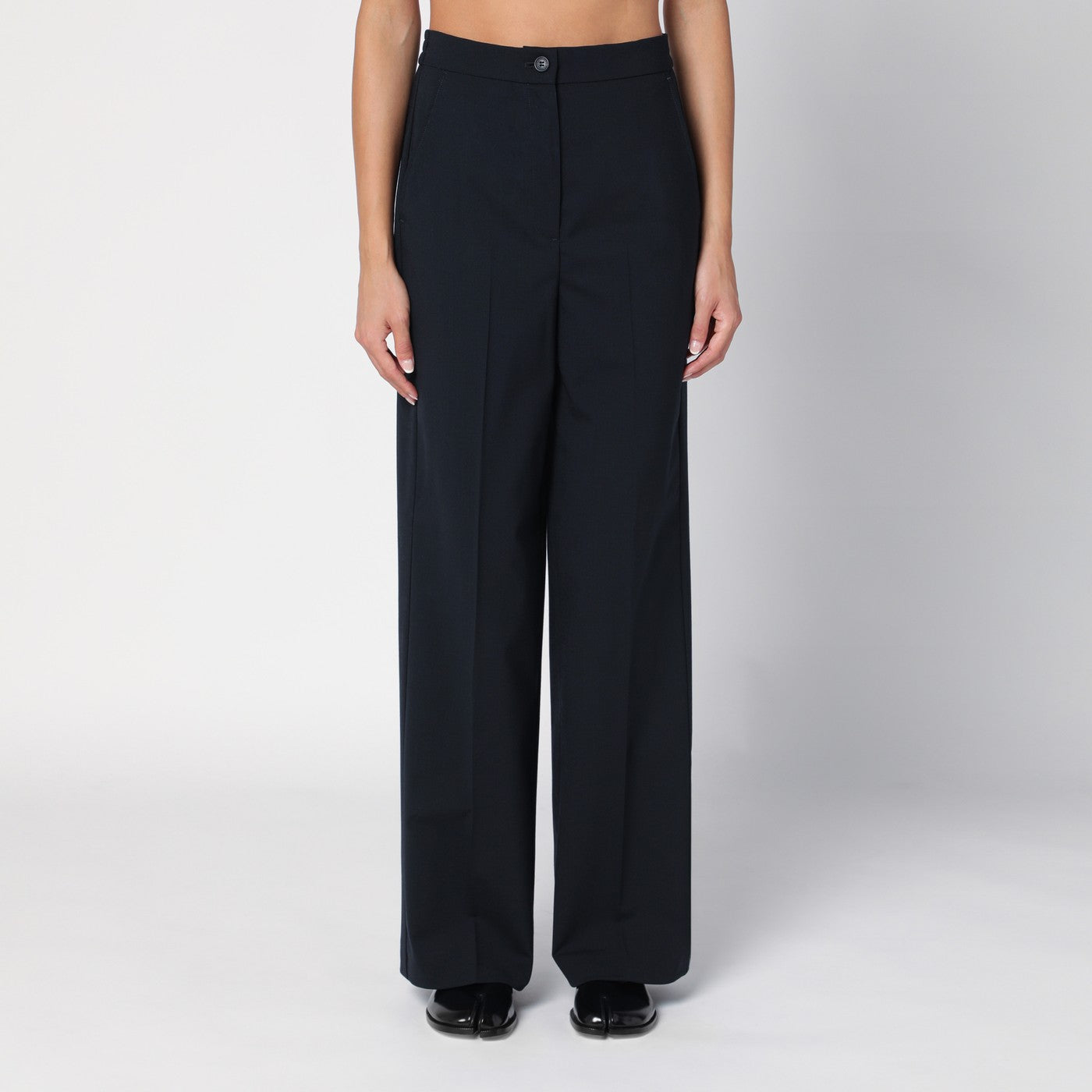 Navy blue wool-blend trousers