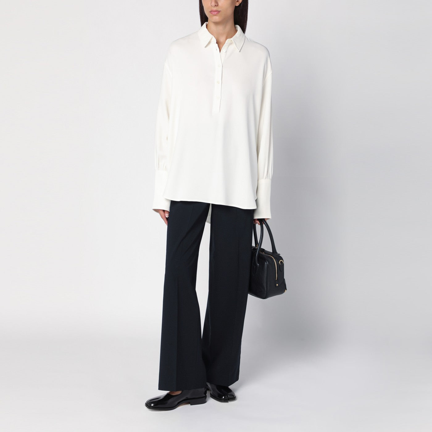 Navy blue wool-blend trousers