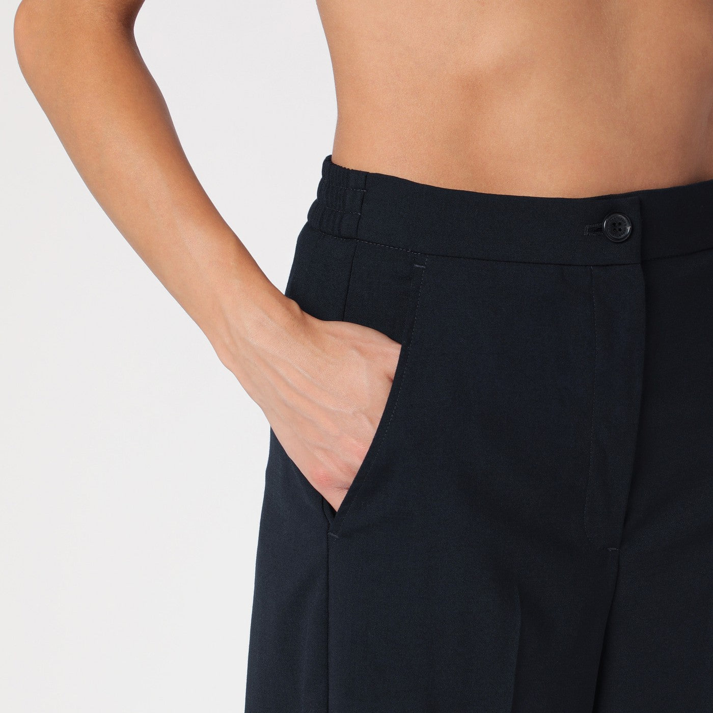 Navy blue wool-blend trousers