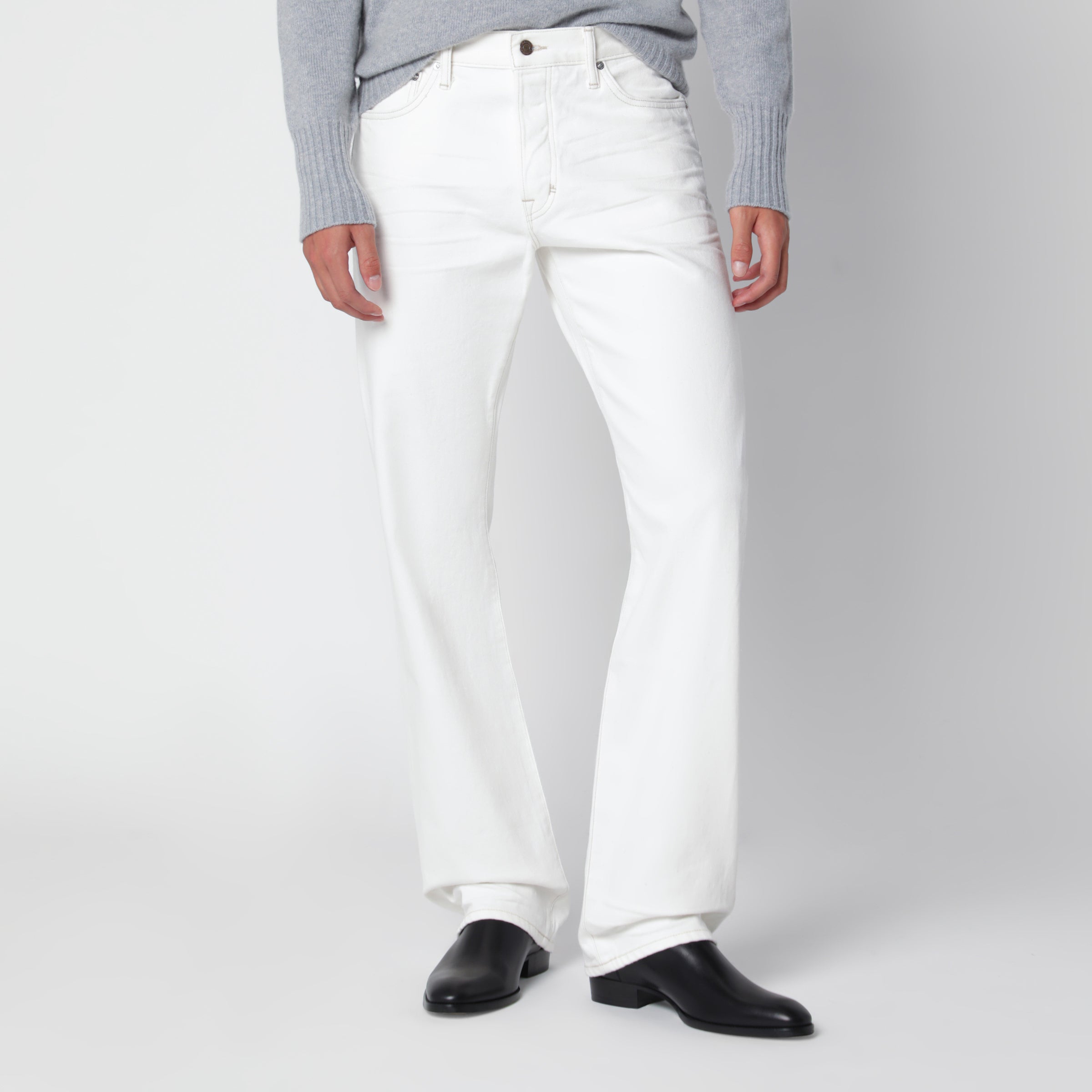 TOM FORD ホワイトデニムパンツ Tom Ford White jeans with biker-effect details | TheDoubleF