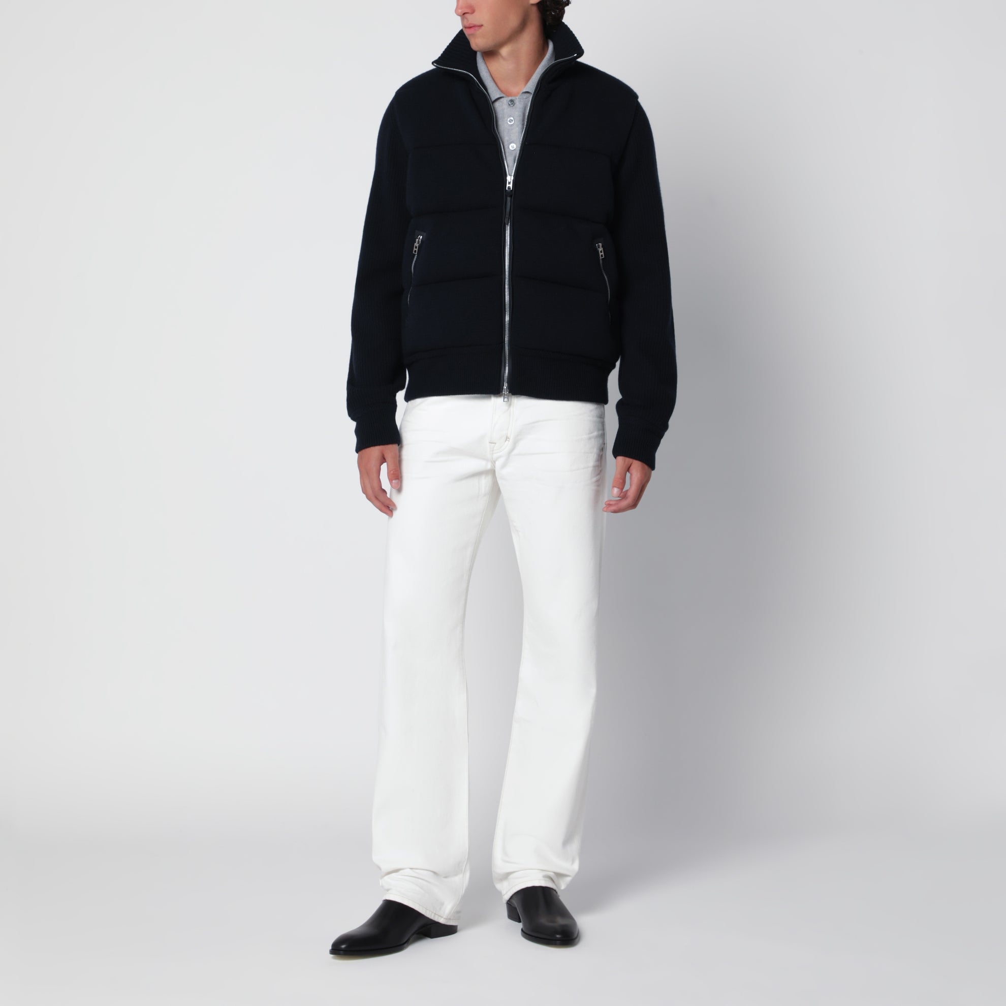 Jeans bianco con dettagli effetto biker