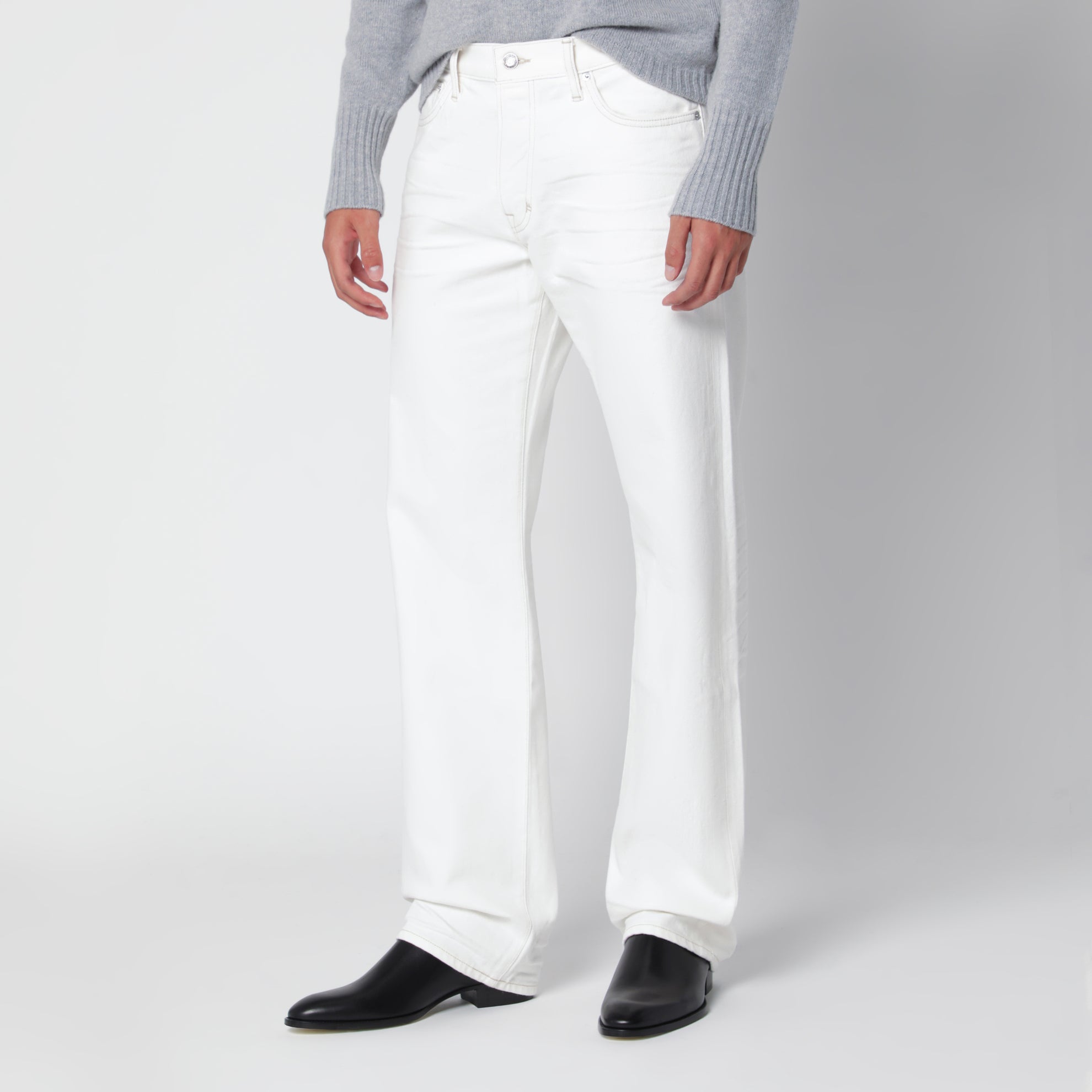 Jeans bianco con dettagli effetto biker