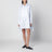 White and light blue shirt dress with side knot