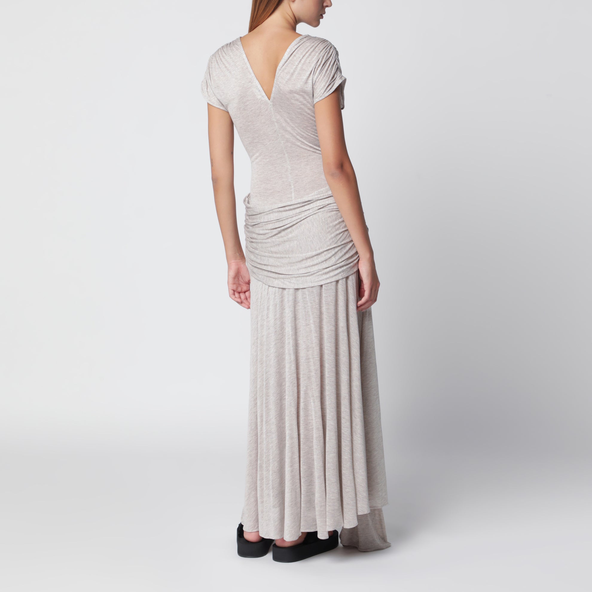 Haferfarbenes Maxikleid aus Modal-Jersey mit Knotendetail