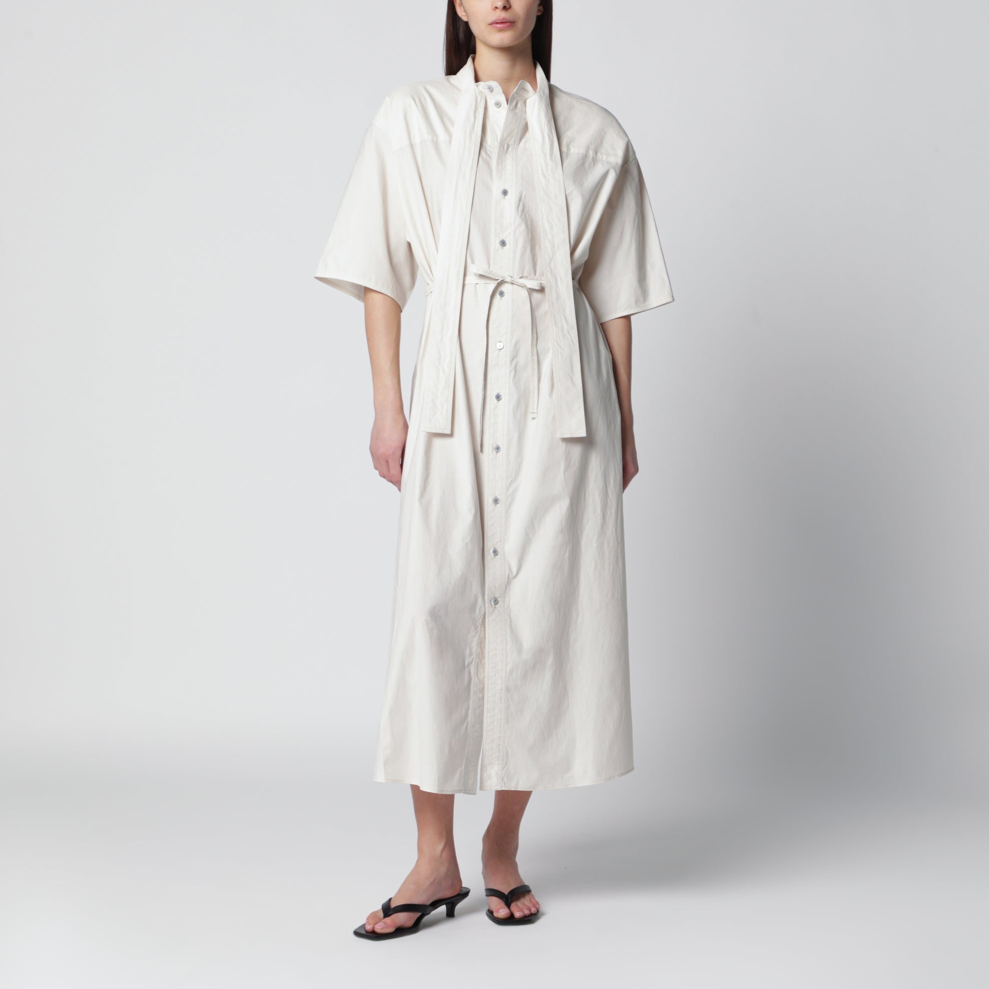 Abito reversibile color crema in misto seta