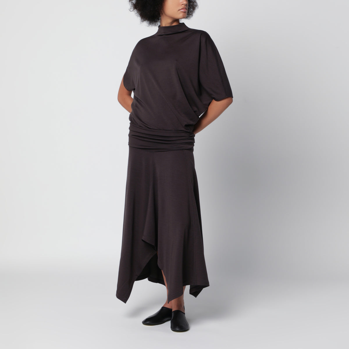 Braunes Twisted Kleid aus Wolle und Viskose
