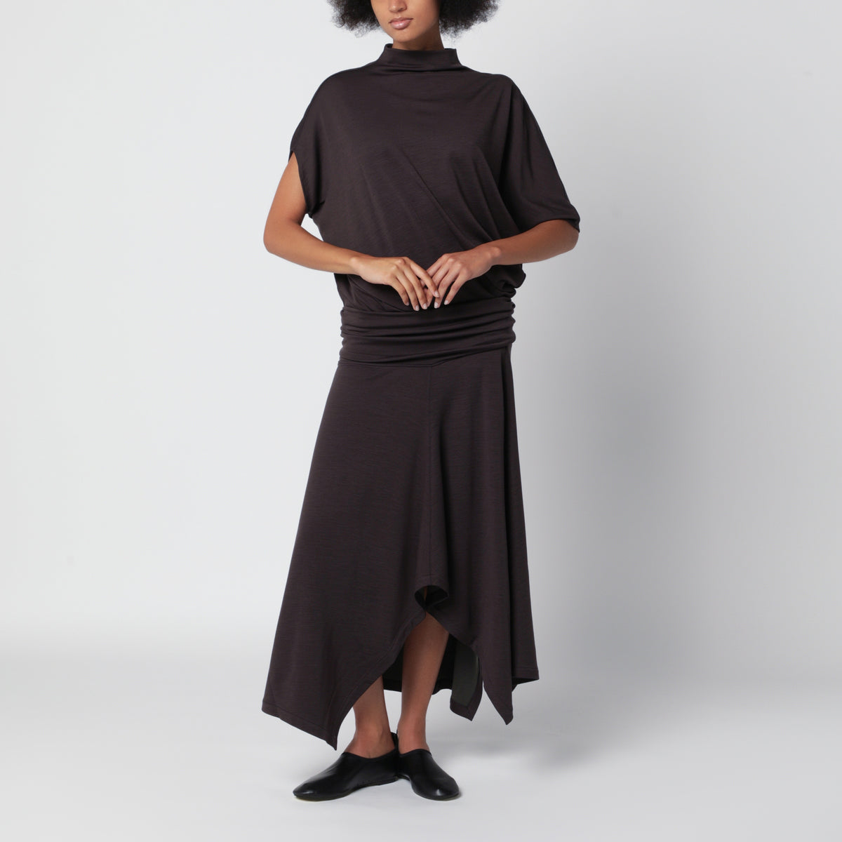 Braunes Twisted Kleid aus Wolle und Viskose
