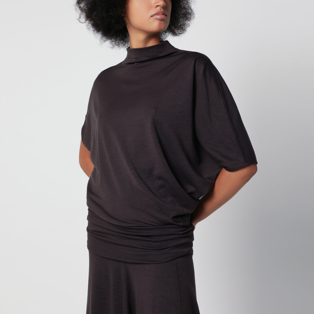 Braunes Twisted Kleid aus Wolle und Viskose