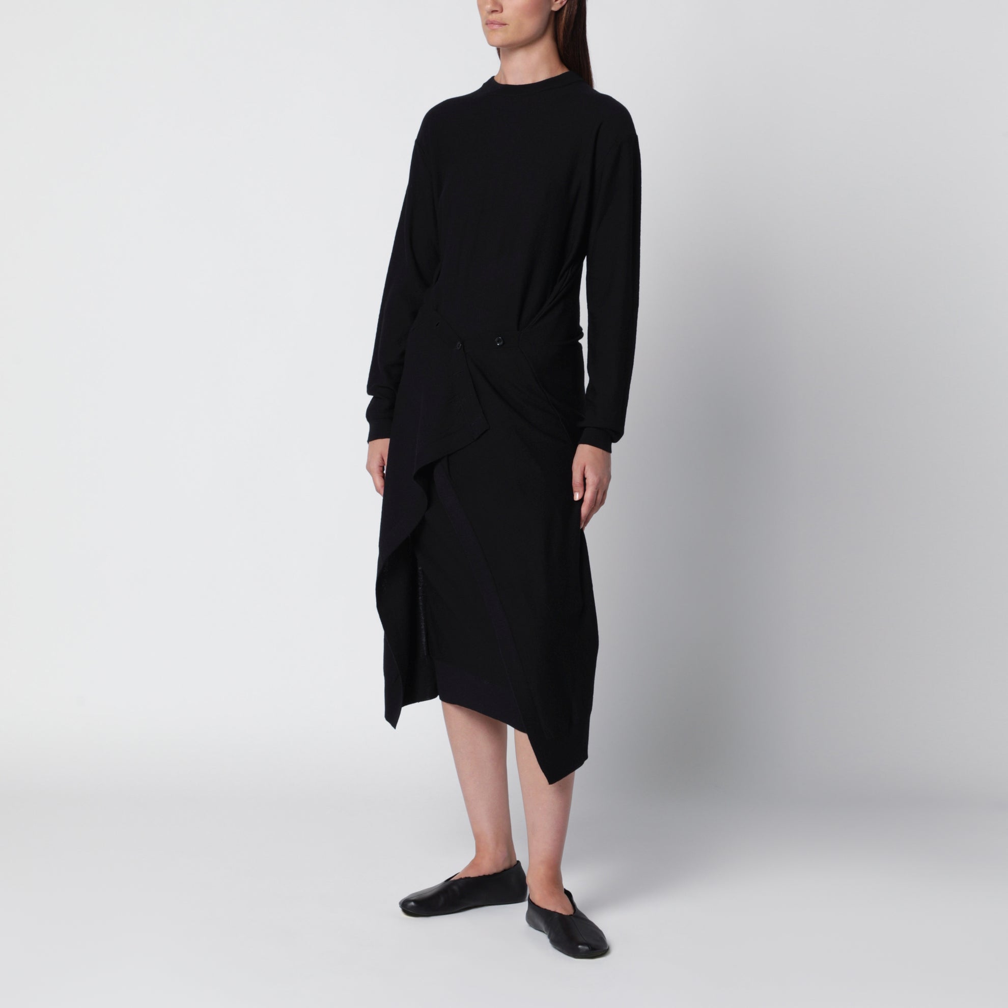 Robe midi noire en laine mérinos mélangée