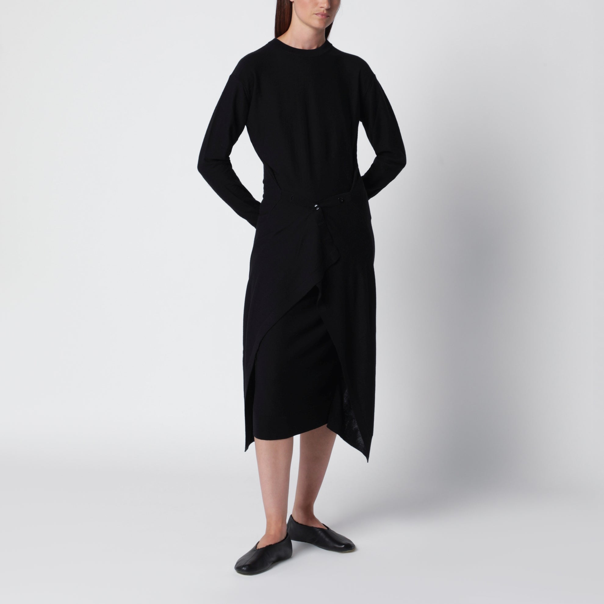 Robe midi noire en laine mérinos mélangée