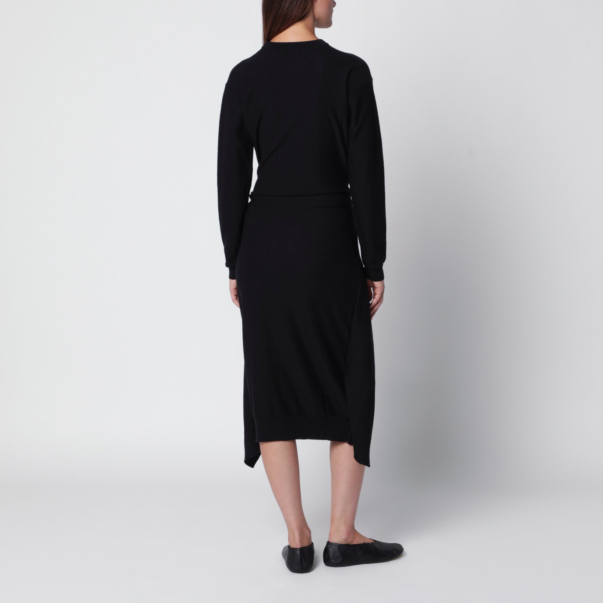 Robe midi noire en laine mérinos mélangée