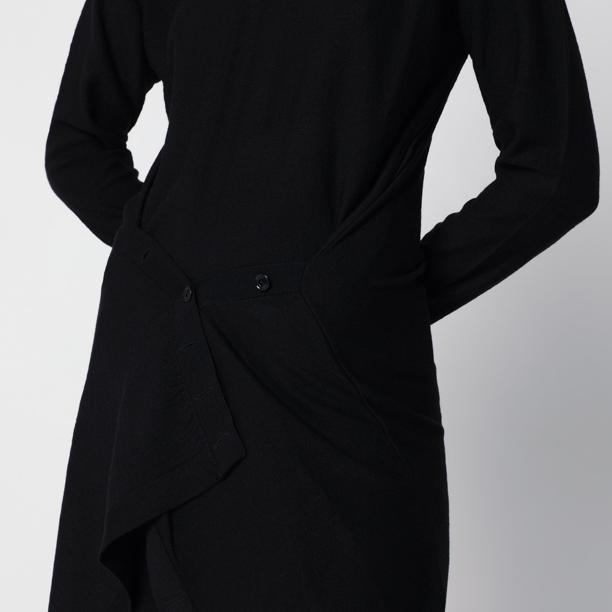Robe midi noire en laine mérinos mélangée