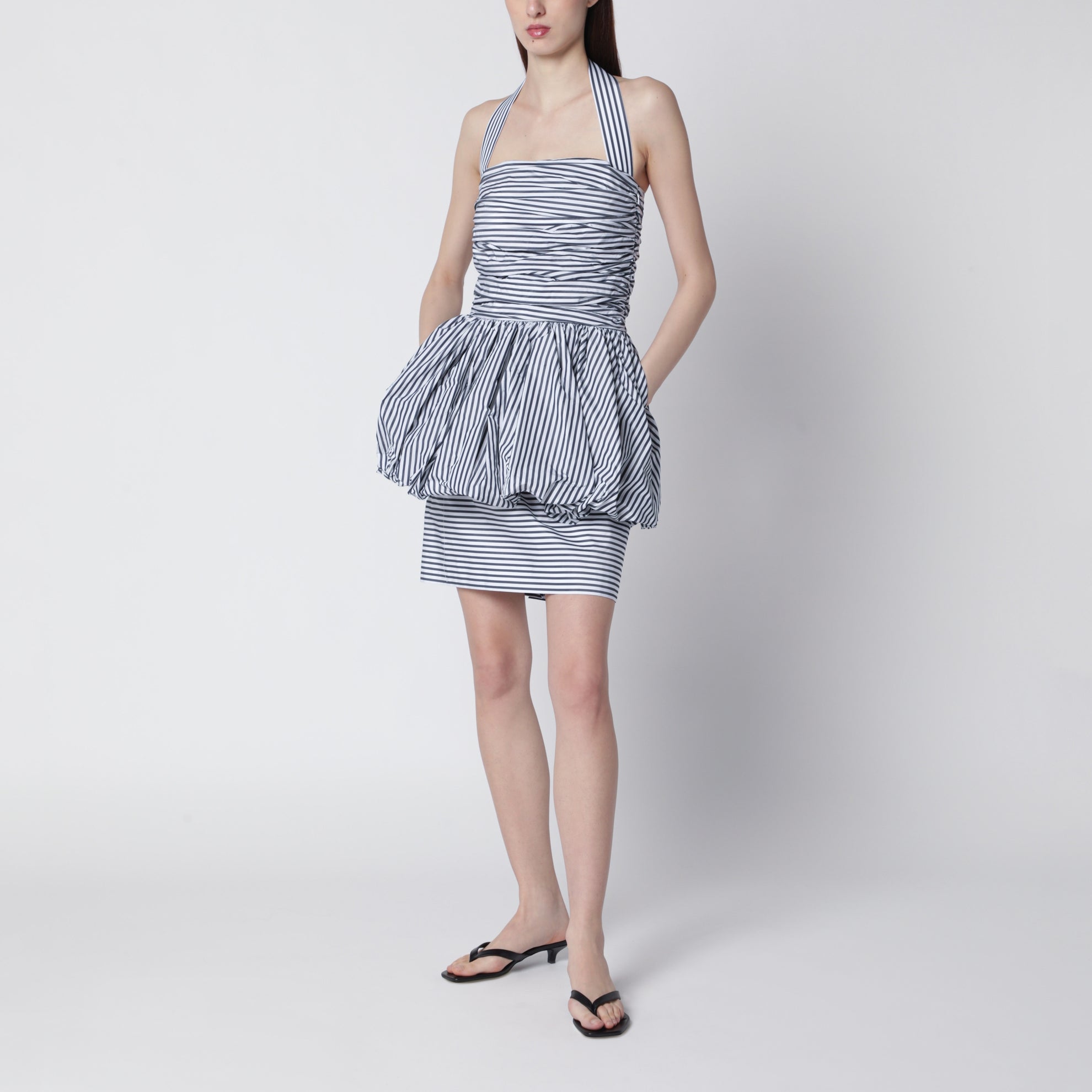 Mini bloomer dress with stripes and open back
