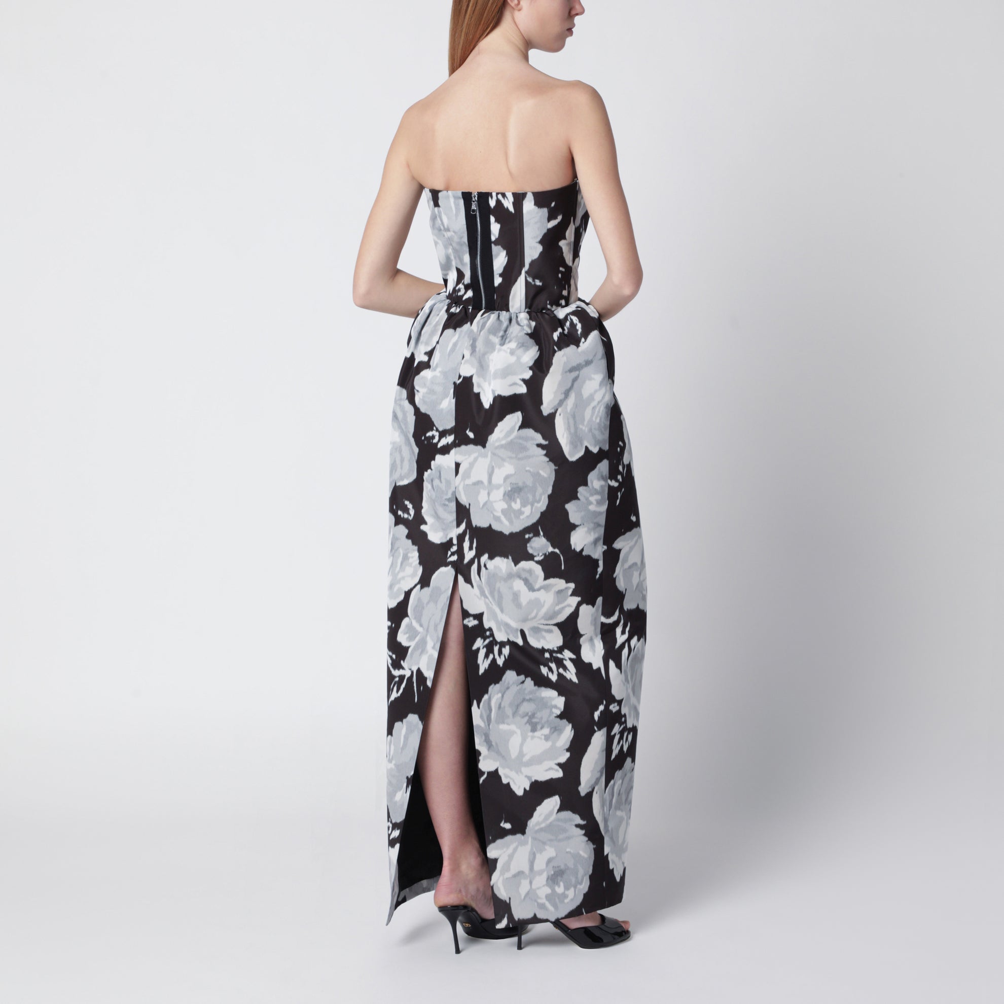 Langes Bustierkleid aus Mesh mit Blumenprint