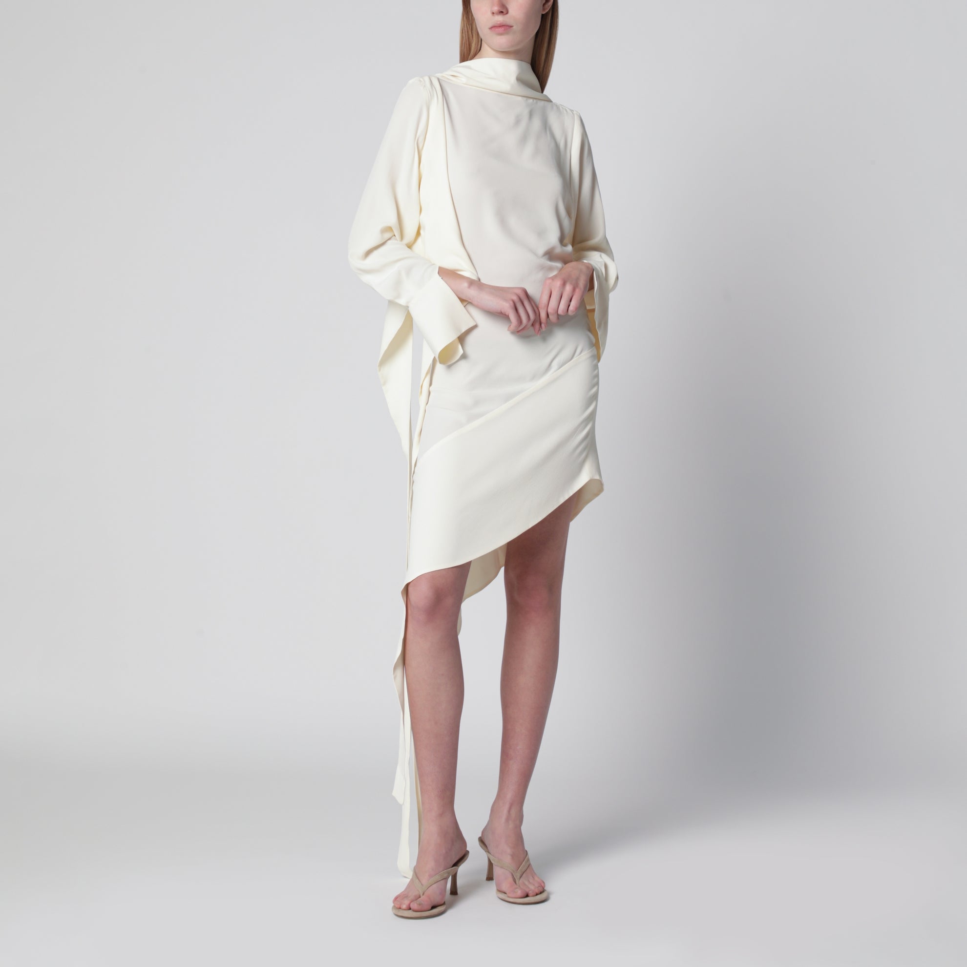 White asymmetric silk-blend dress
