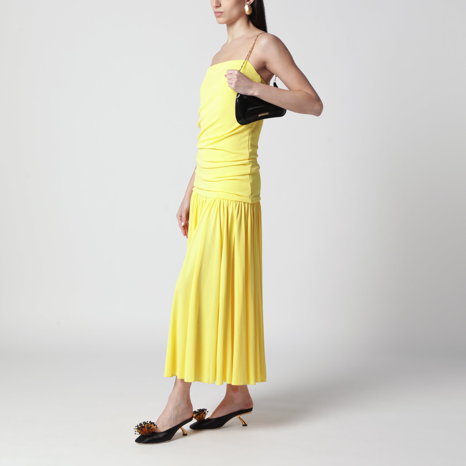 Abiha pleated midi dress with draping in yellow