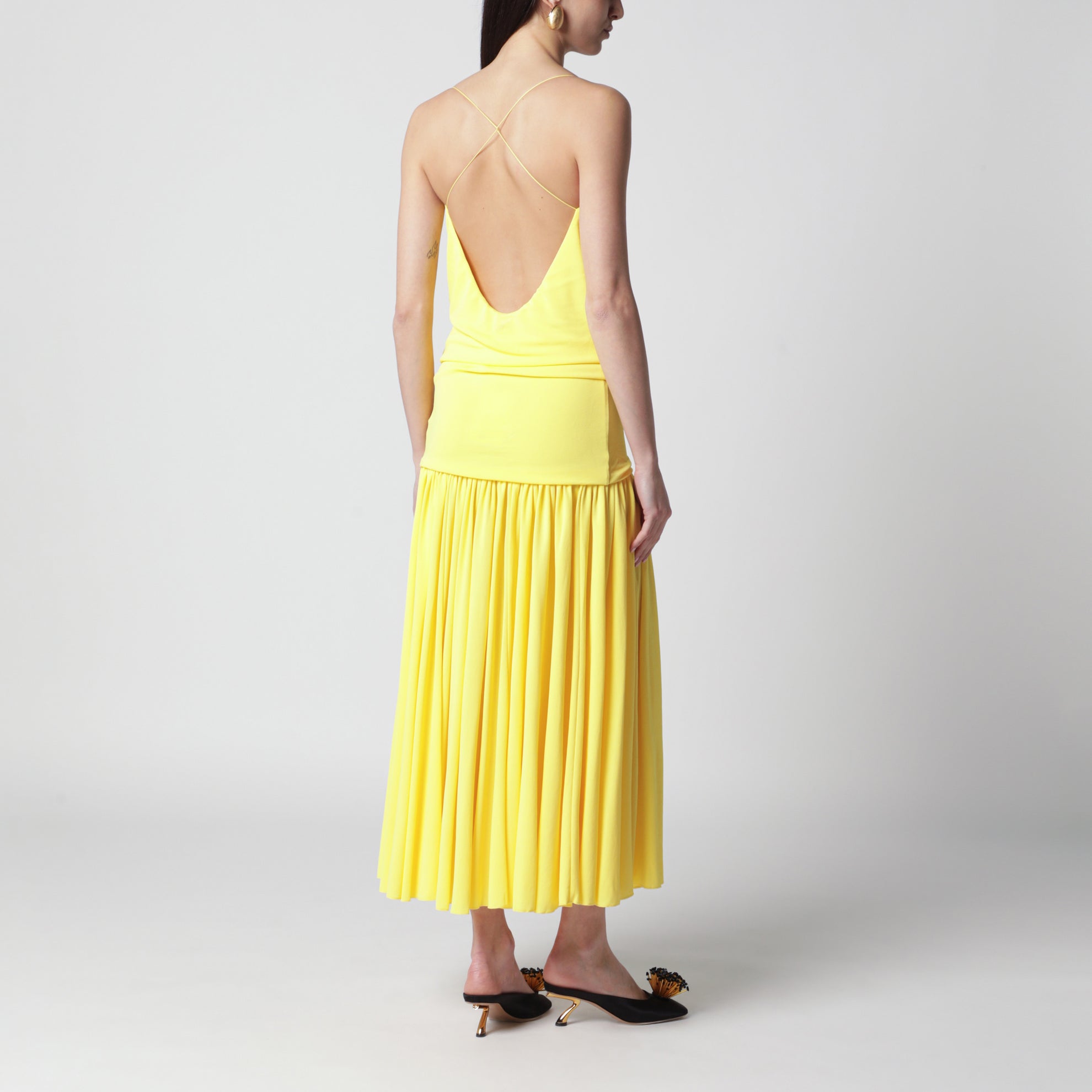 Abiha pleated midi dress with draping in yellow