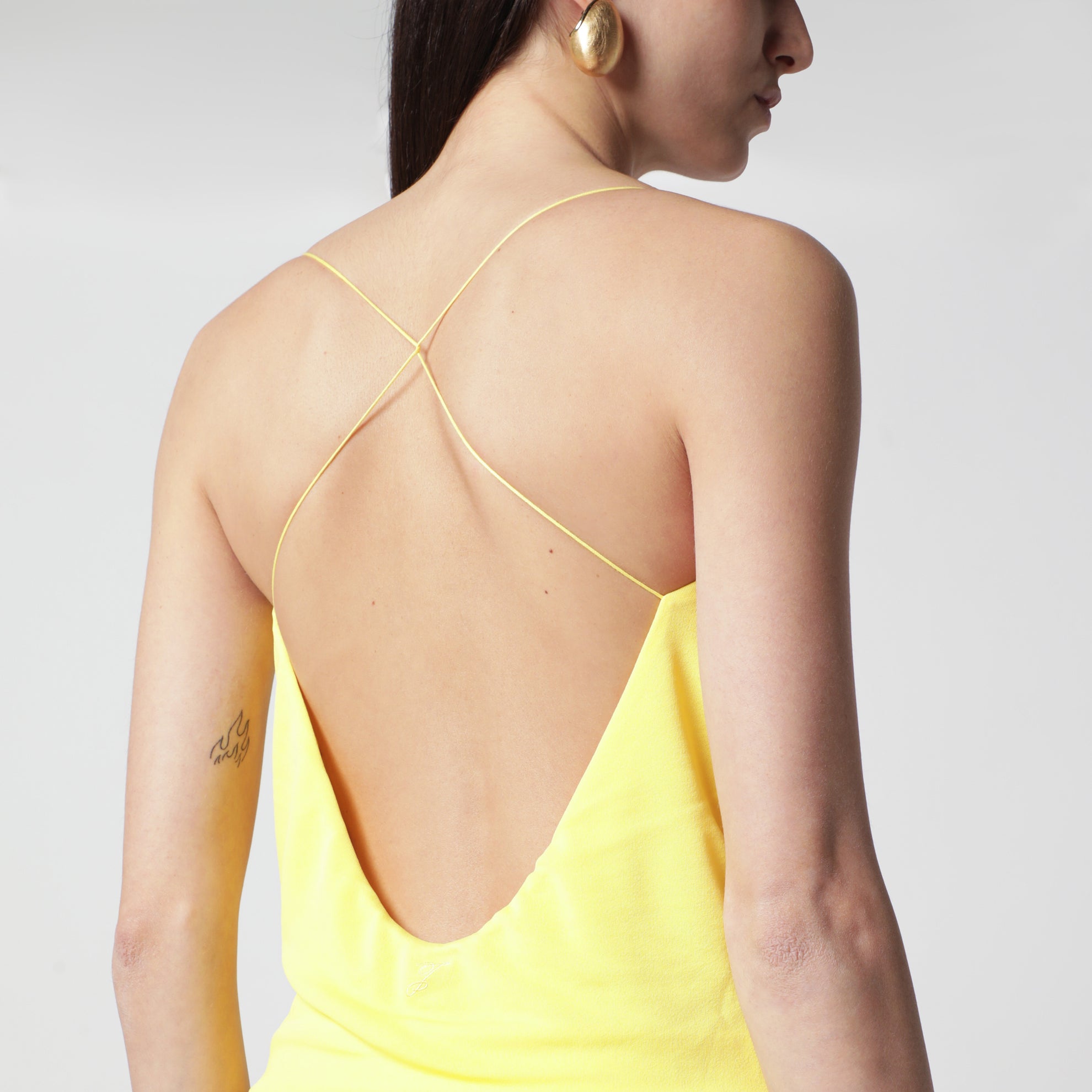 Abiha pleated midi dress with draping in yellow