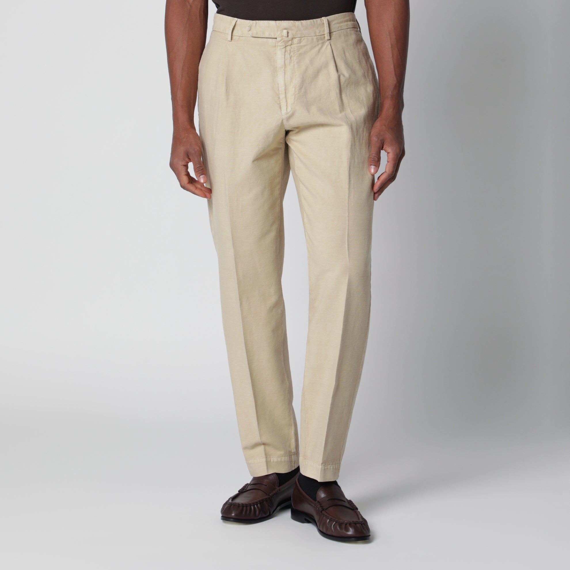 Pantalone écru in cotone e lino