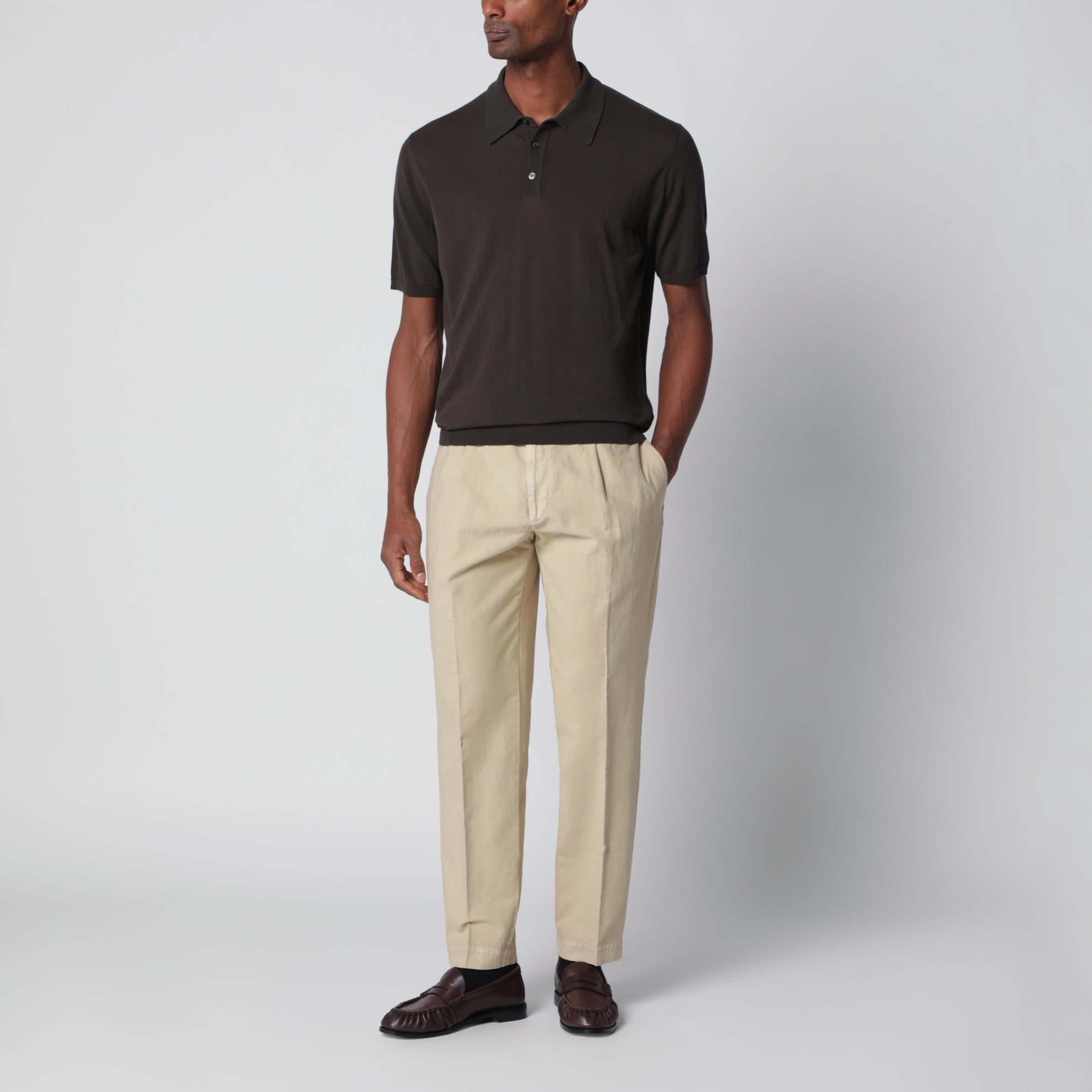 Pantalone écru in cotone e lino