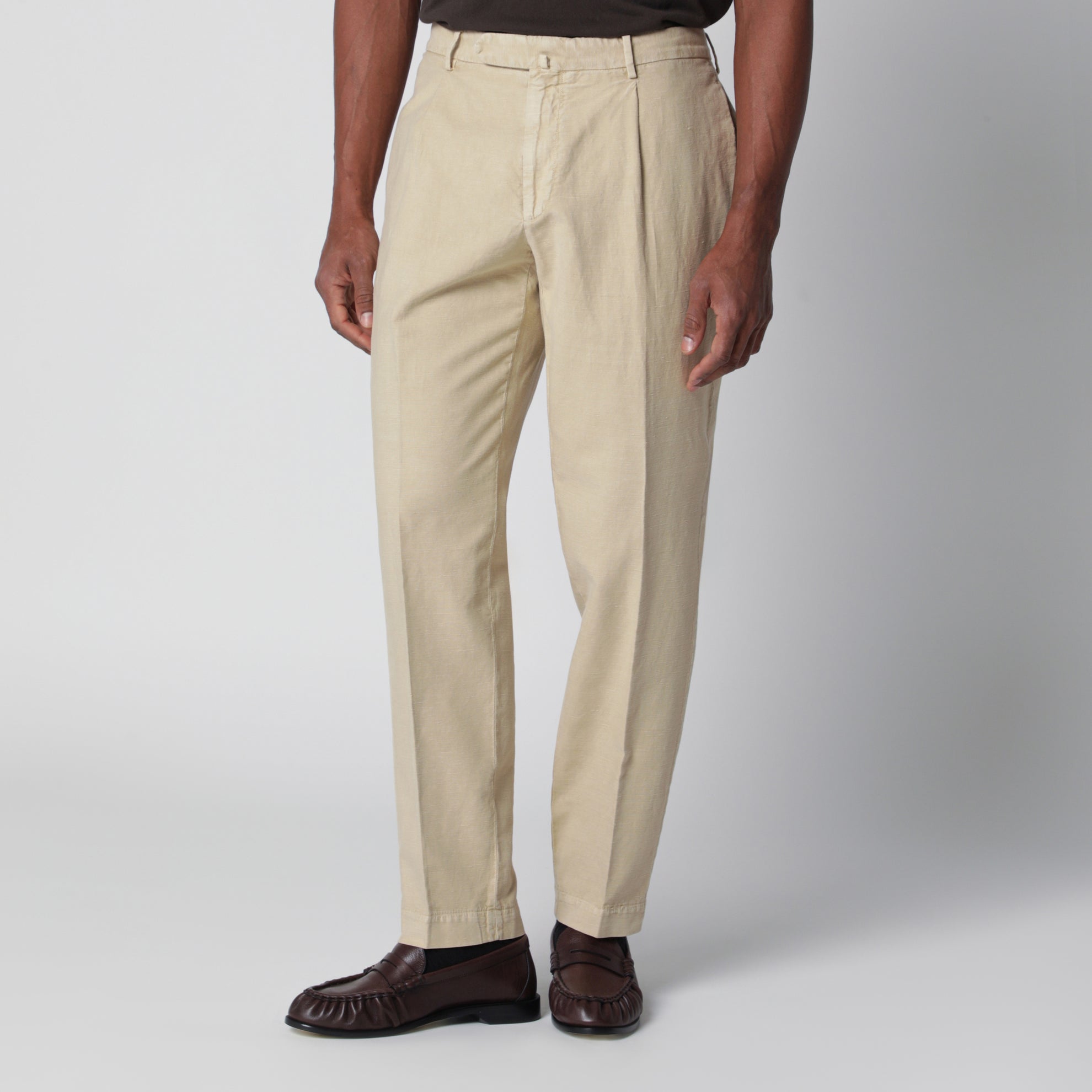 Pantalone écru in cotone e lino