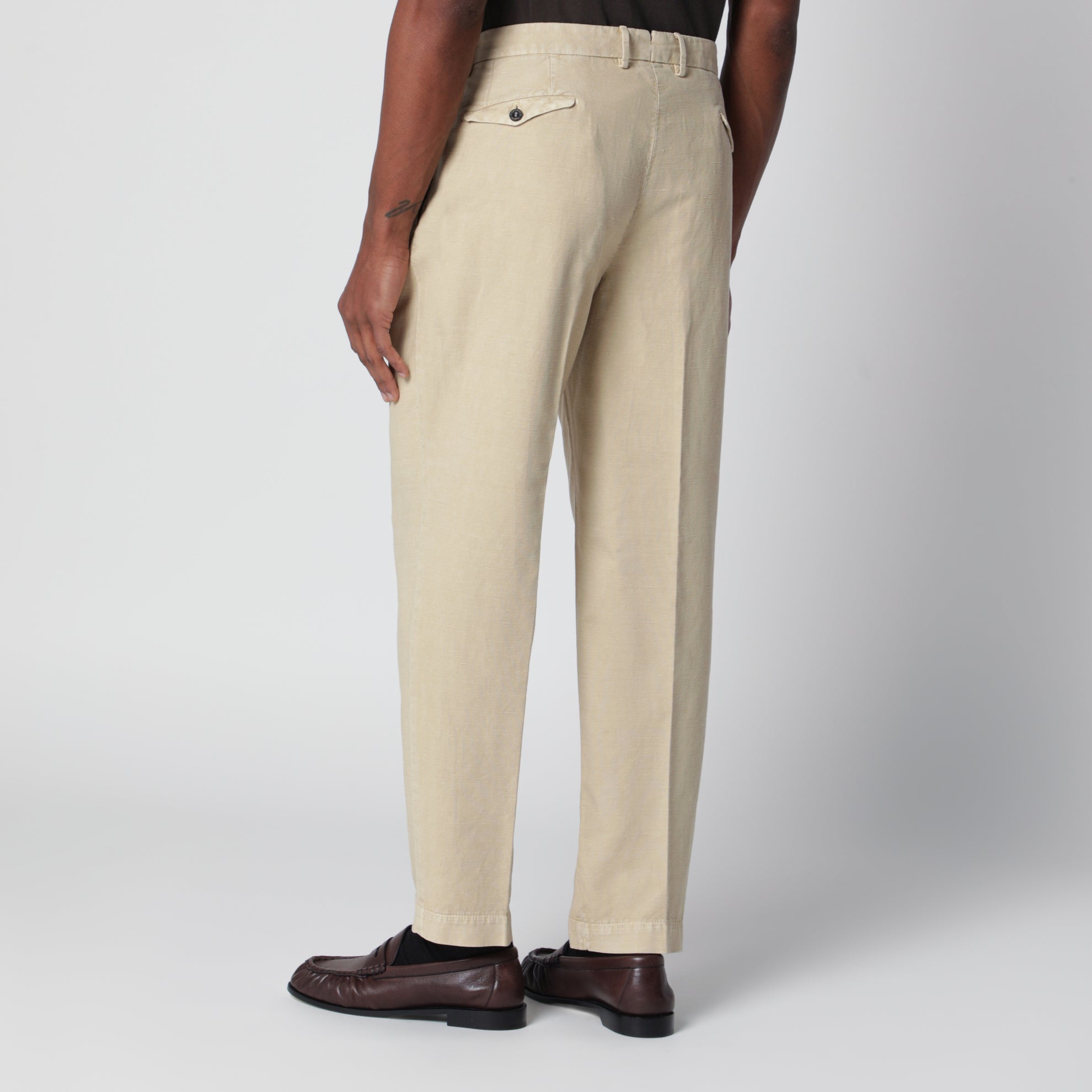 Pantalone écru in cotone e lino