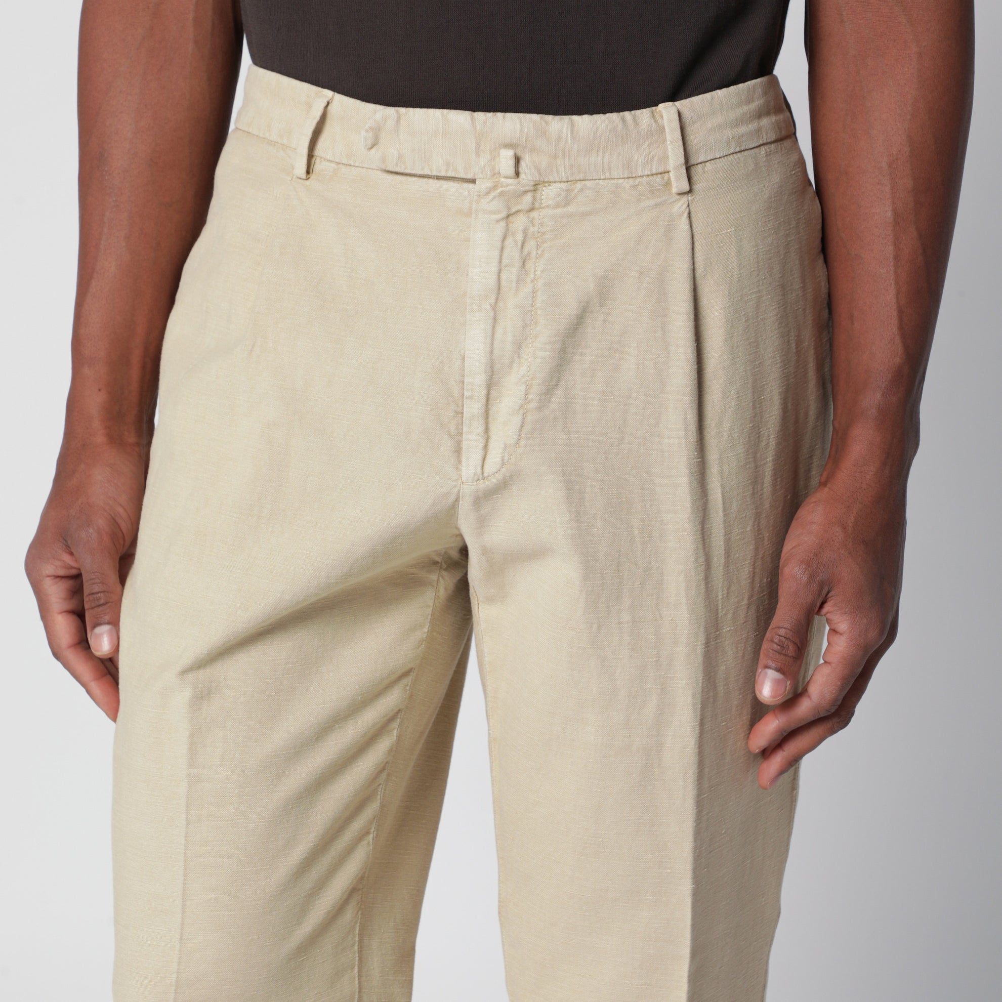 Pantalone écru in cotone e lino