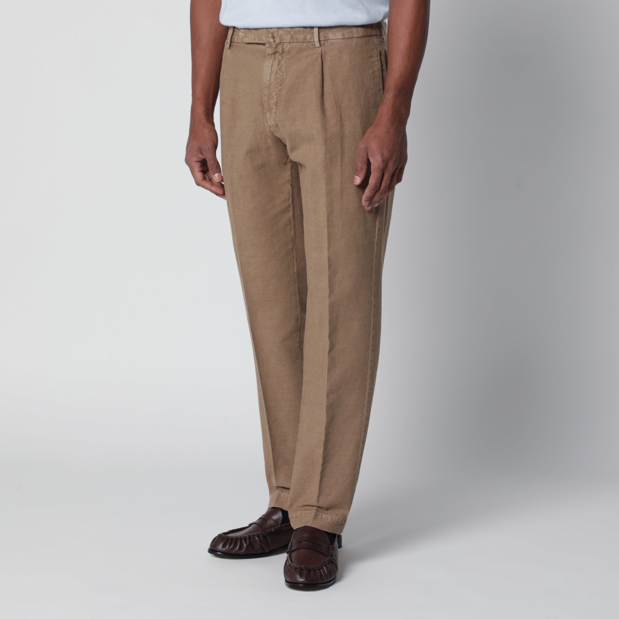Pantalone beige in cotone e lino