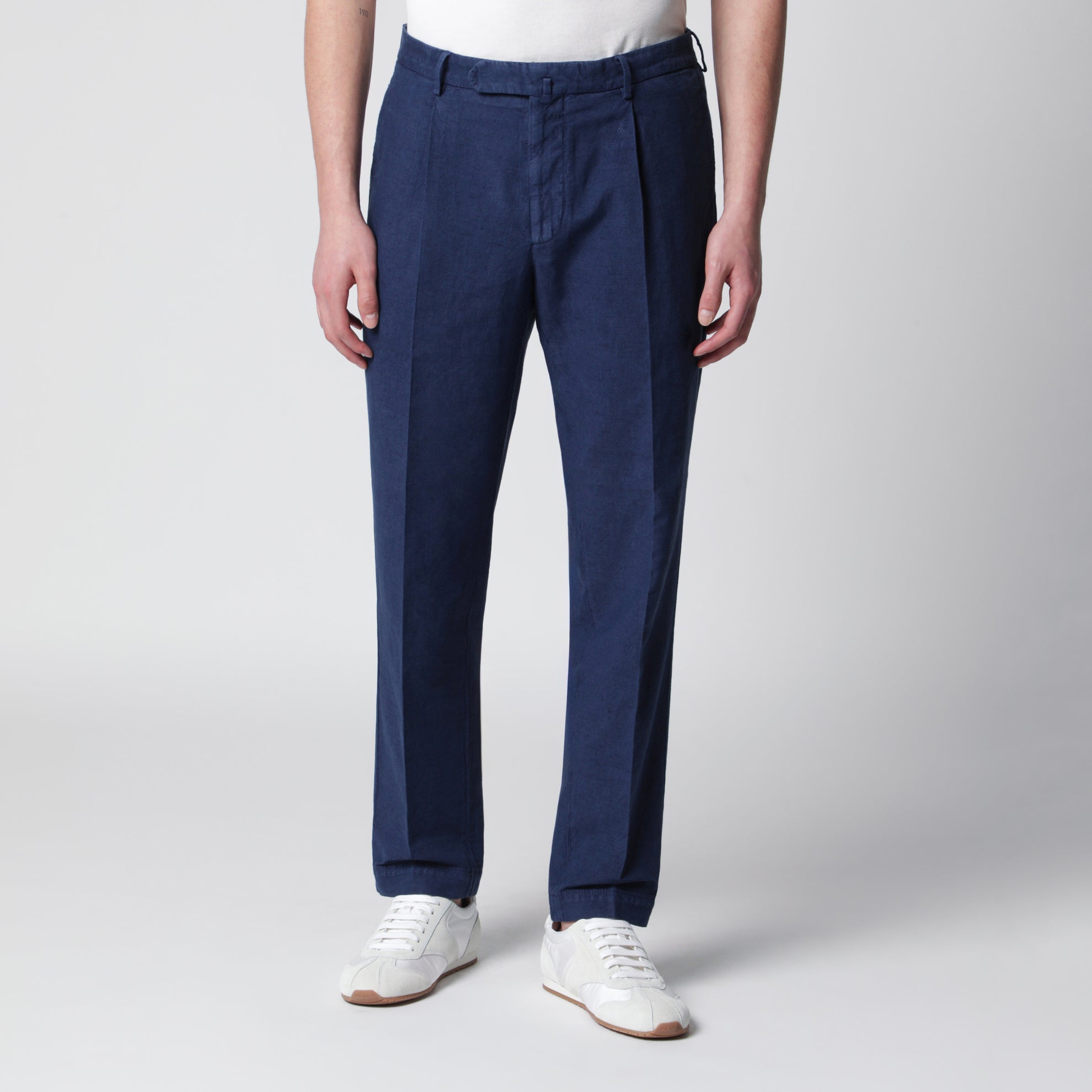 Pantalone blu in cotone e lino