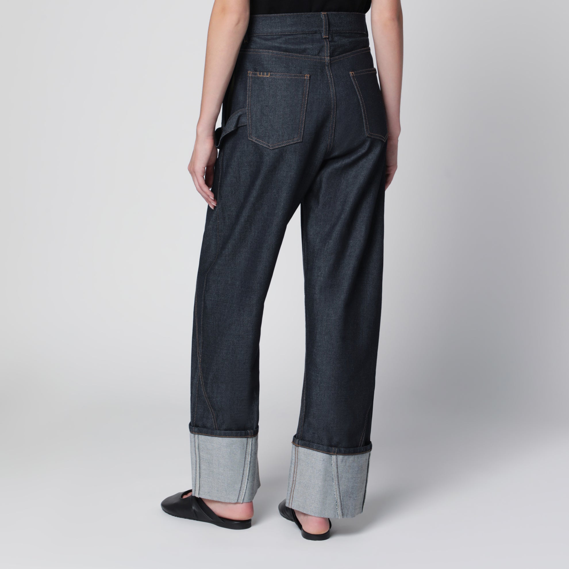 Jeans workwear in denim indaco con risvolto ritorto