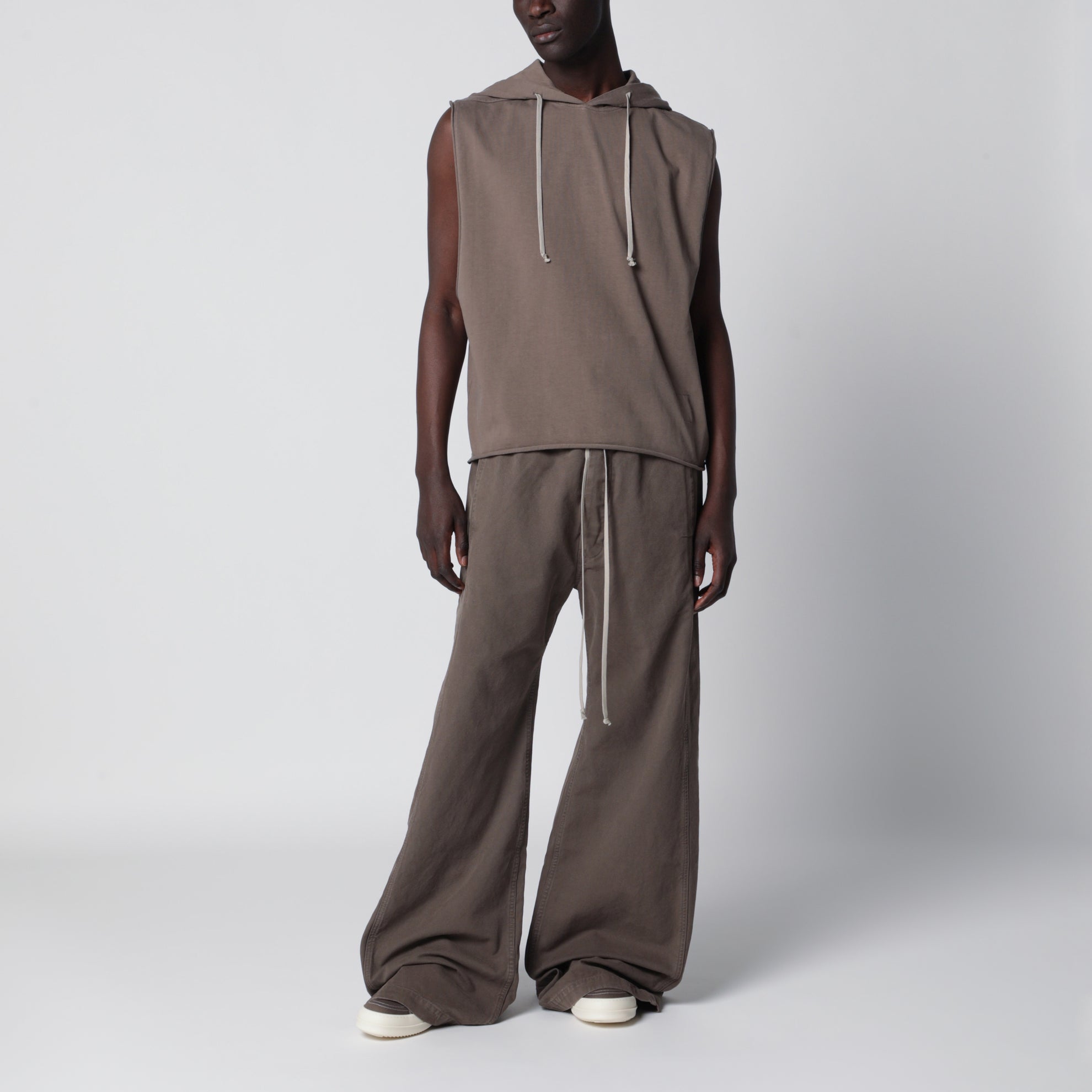 Top Hooded Tunic in cotone beige