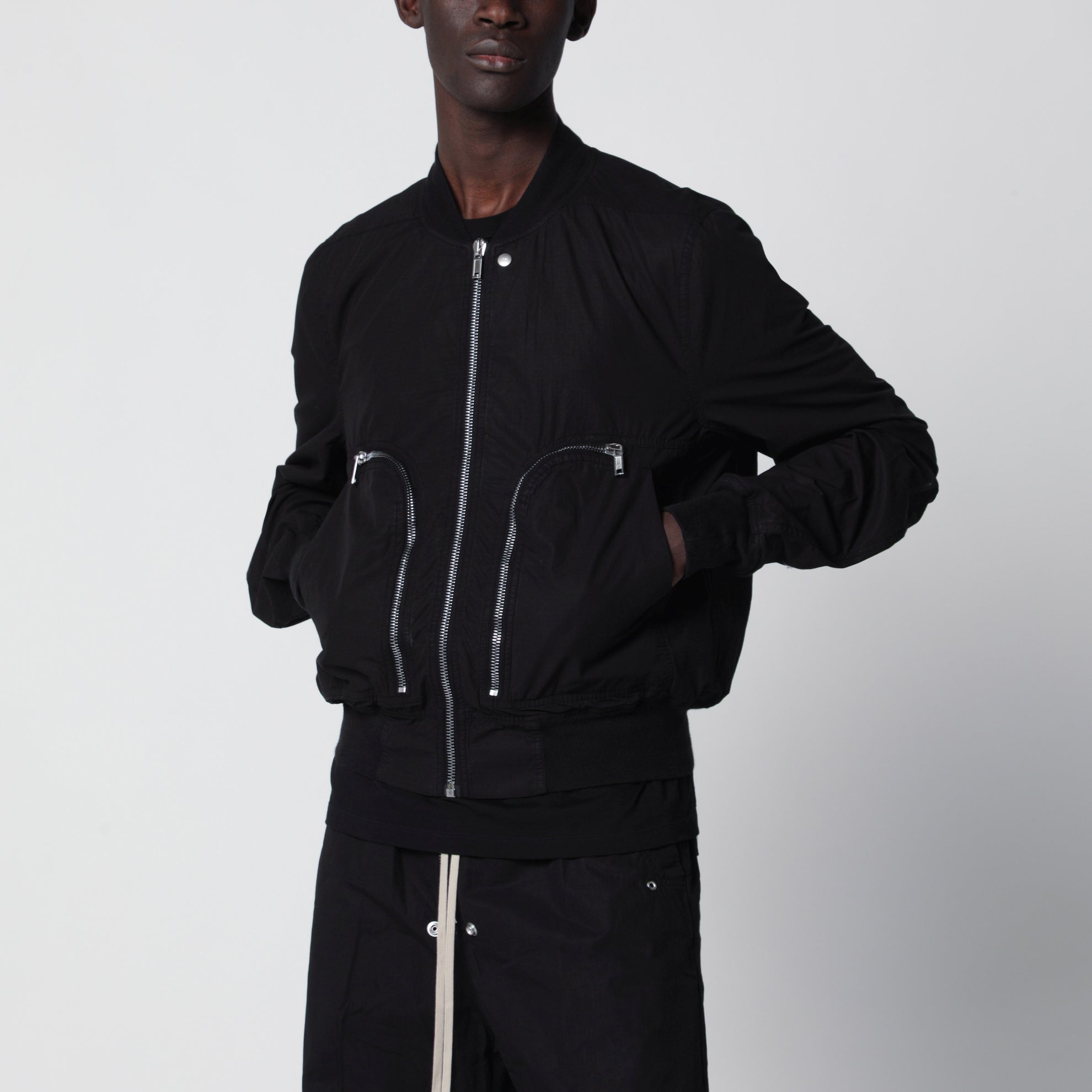 Bauhaus Flight ribbed cotton bomber jacket in black