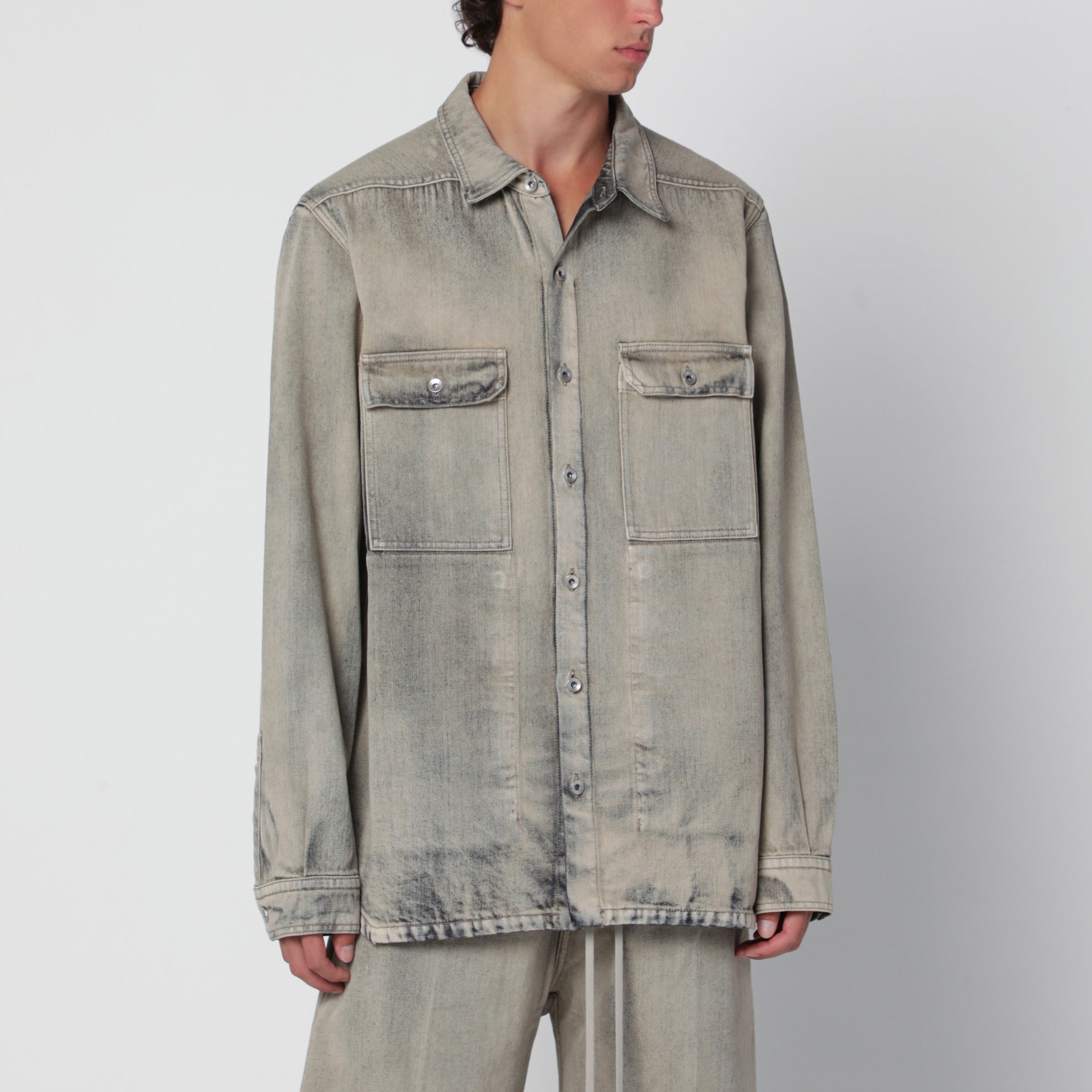 Wide-Leg-Hose aus mineralgrauem Washed-Denim
