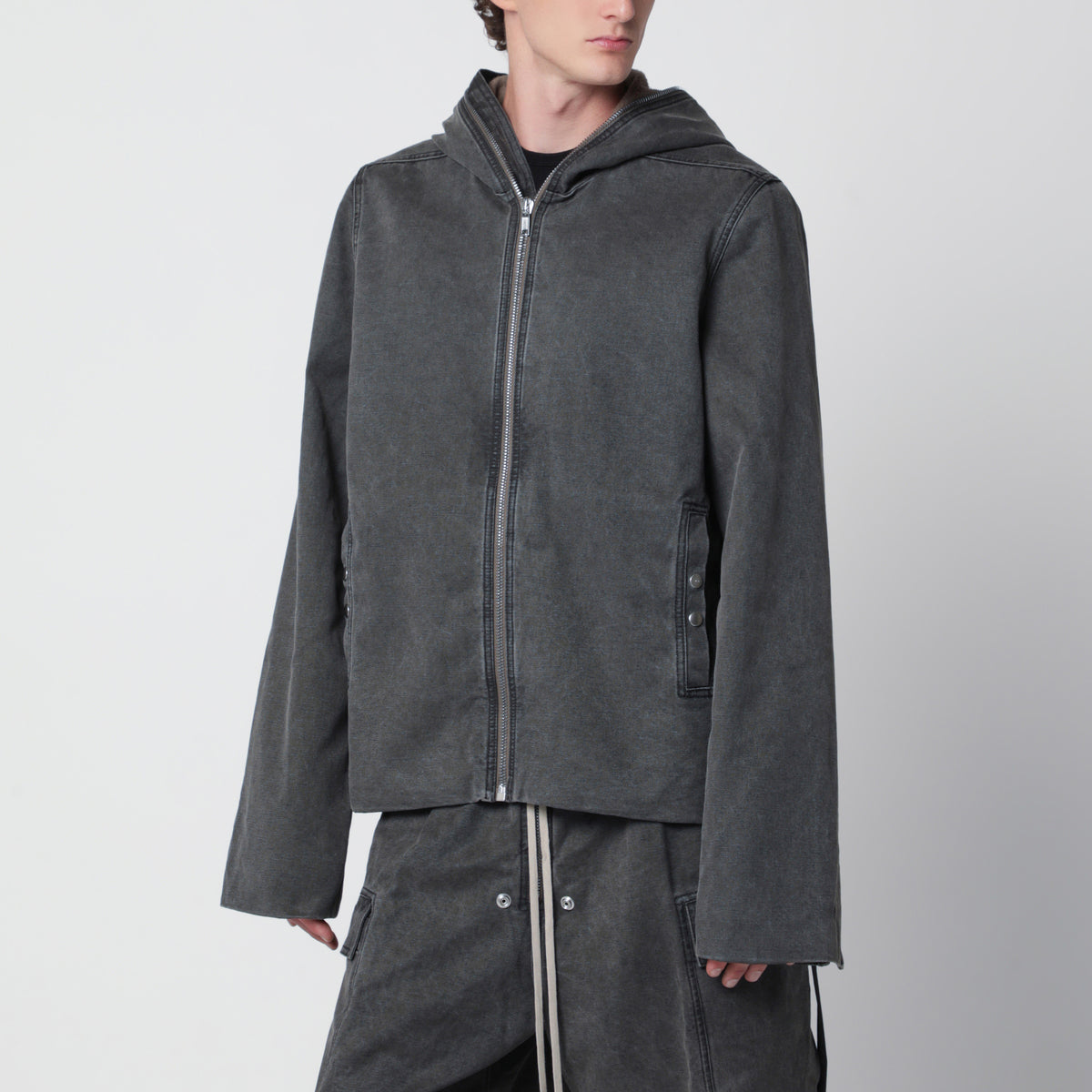 Giacca Gimp Zip Front color Gravel in denim lavato