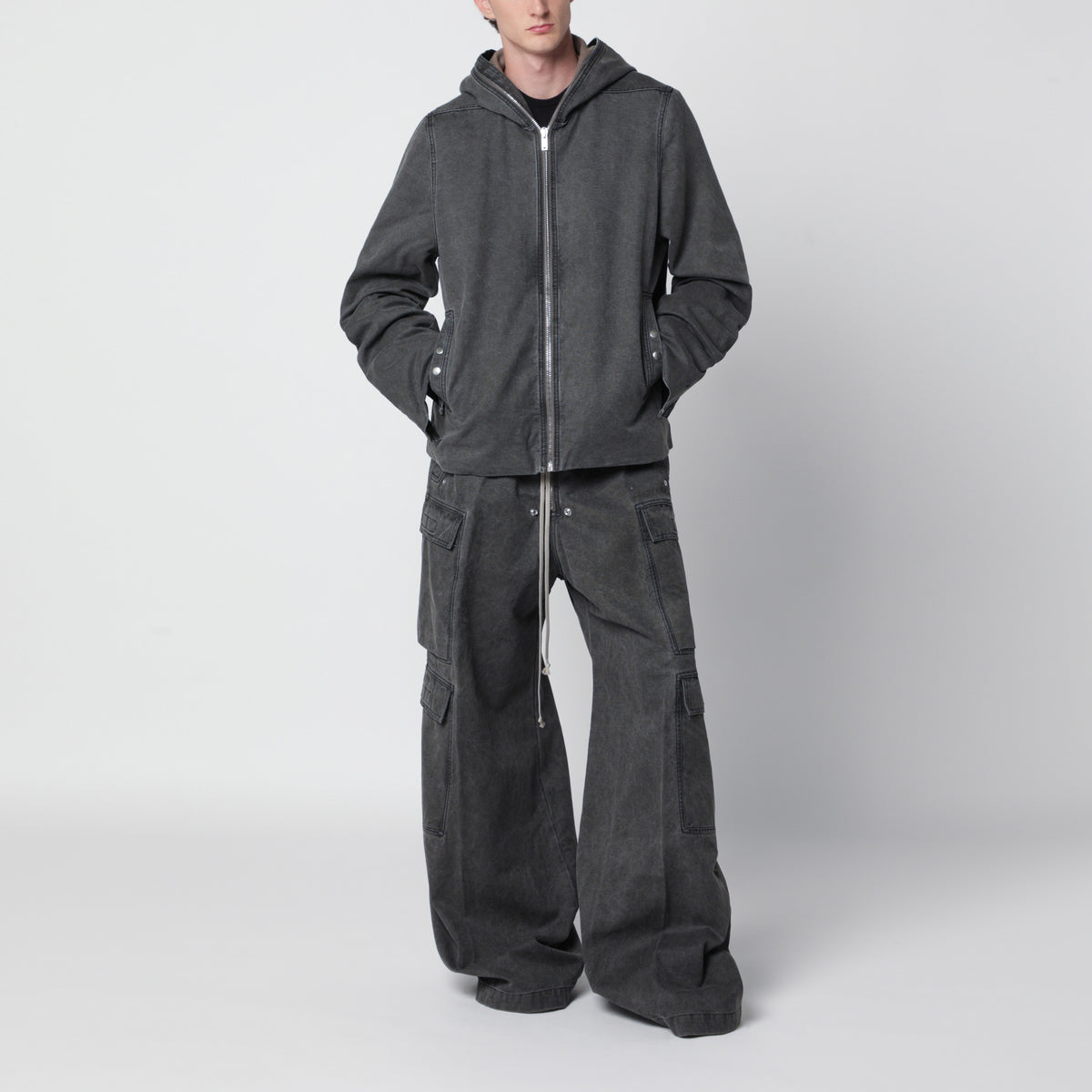 Giacca Gimp Zip Front color Gravel in denim lavato