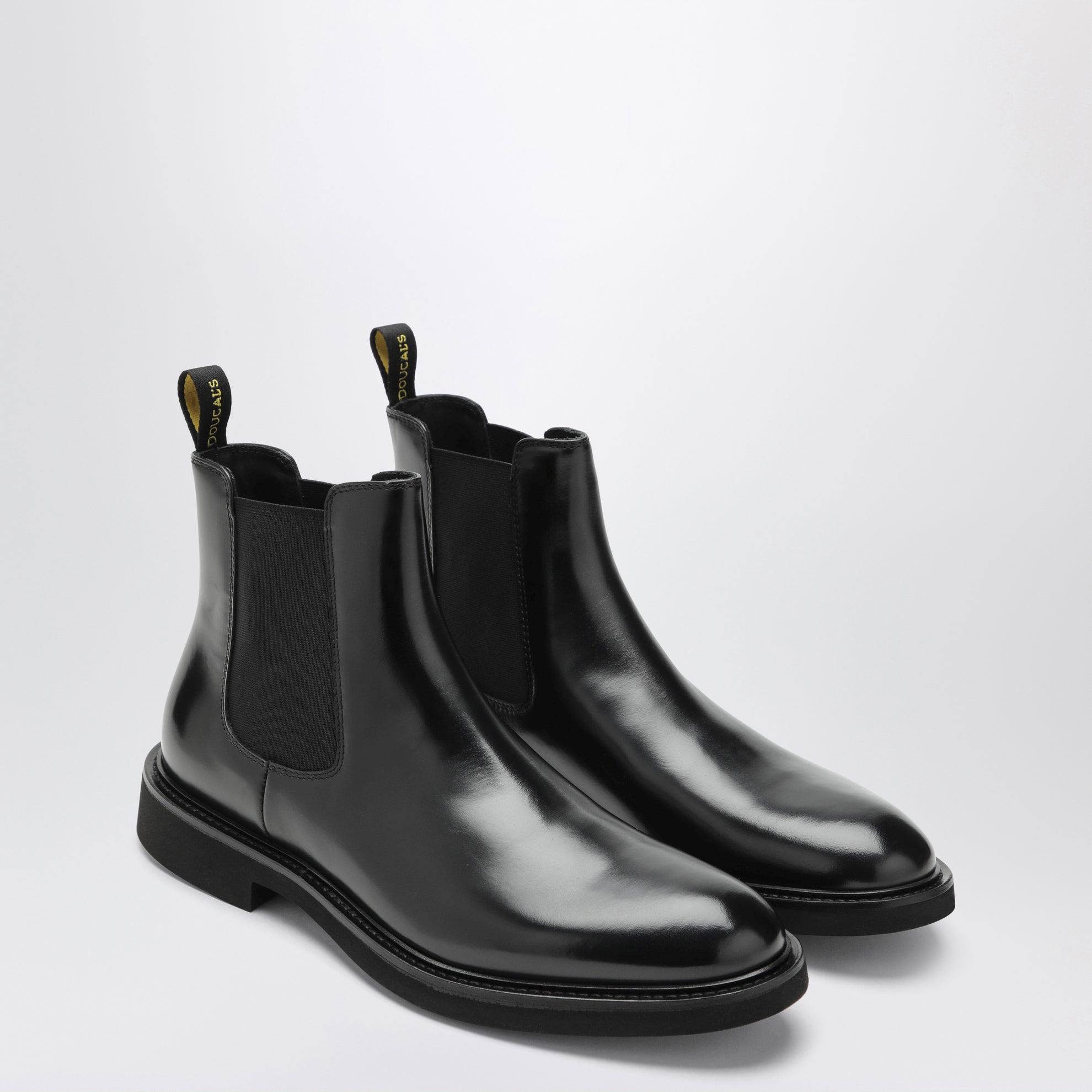 Black smooth leather ankle boots