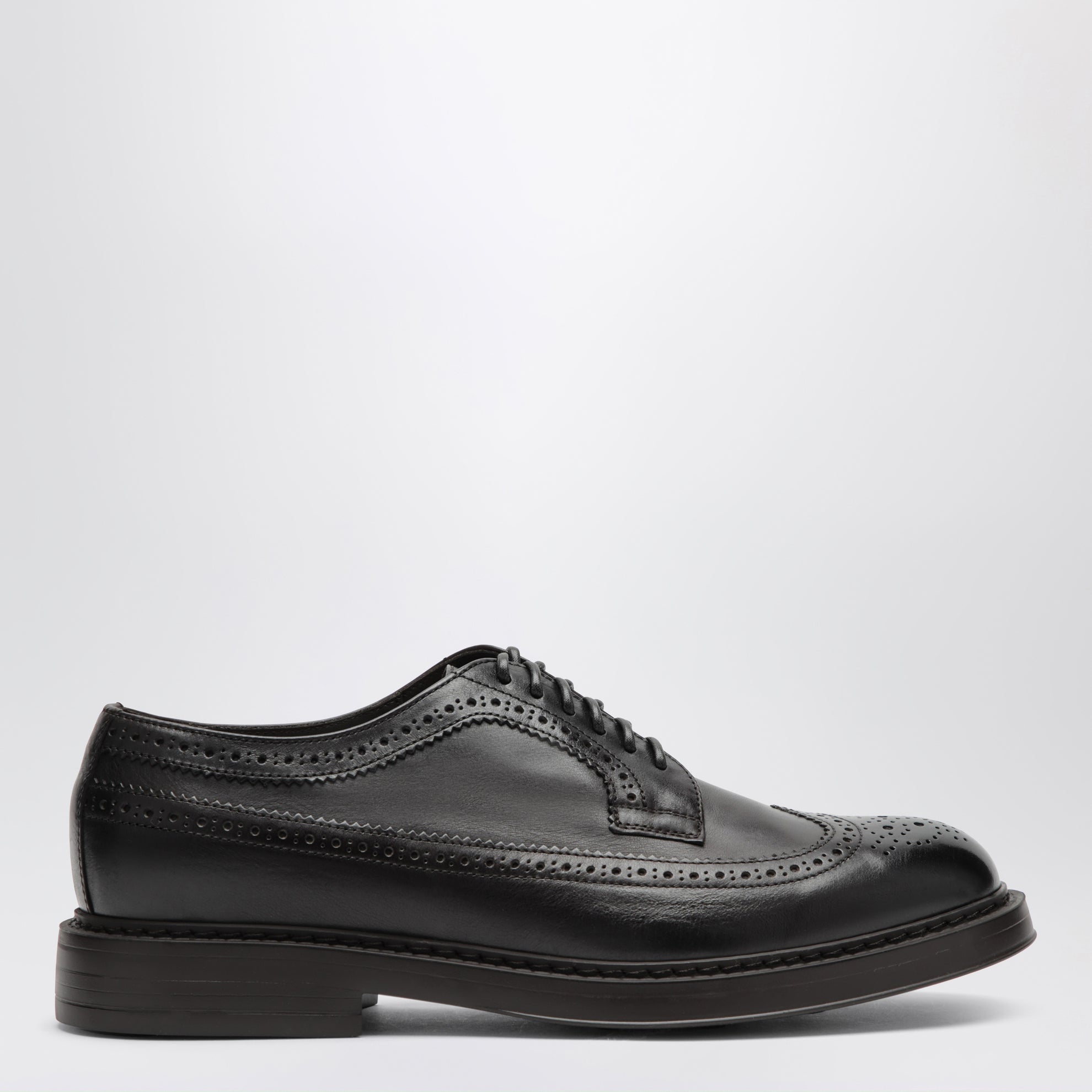 Dark brown leather Derby shoes with brogue detailing